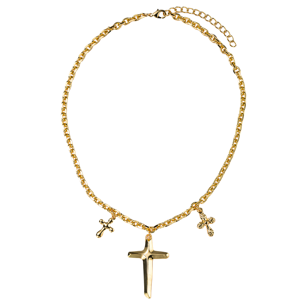 18k Gold Plated Pressed Chain Necklace with Cross Charms