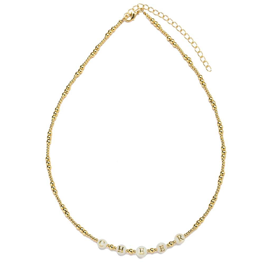 Kids 18k Gold Plated Ball Beaded Necklace with White "Cheer" Letters