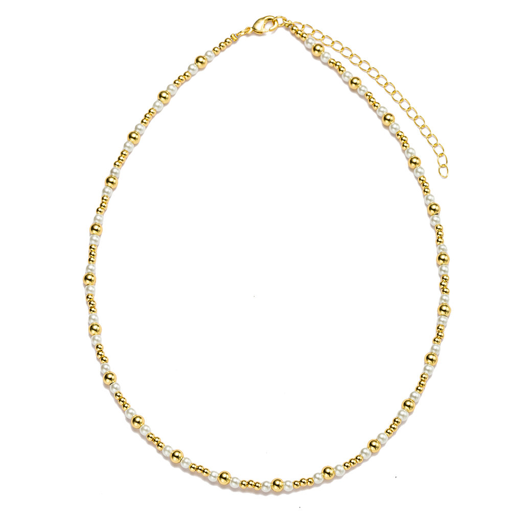 Kids 18k Gold Plated Gold, Pearl Ball Beaded Necklace