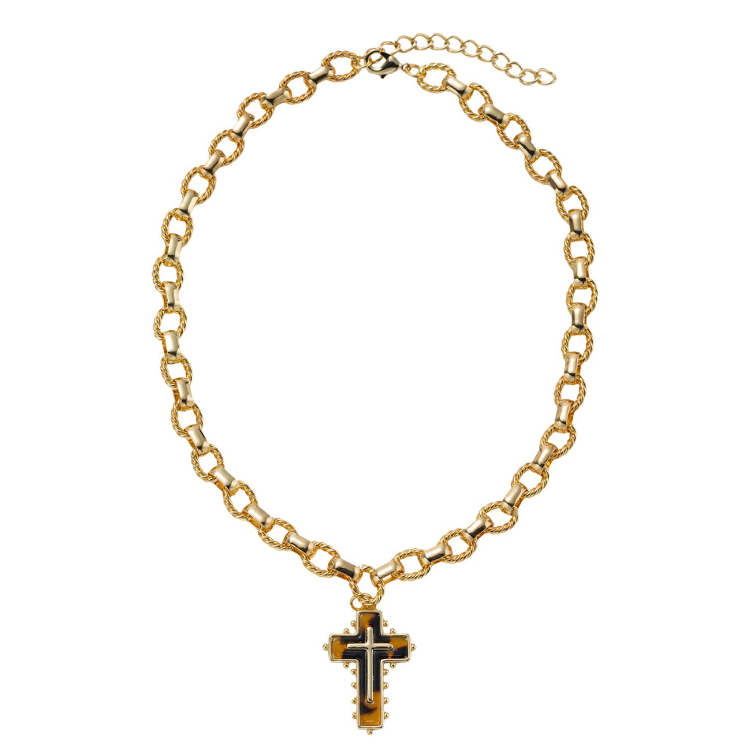 18k Gold Plated Gold Handtwisted Chain Necklace with Tortoise Cross