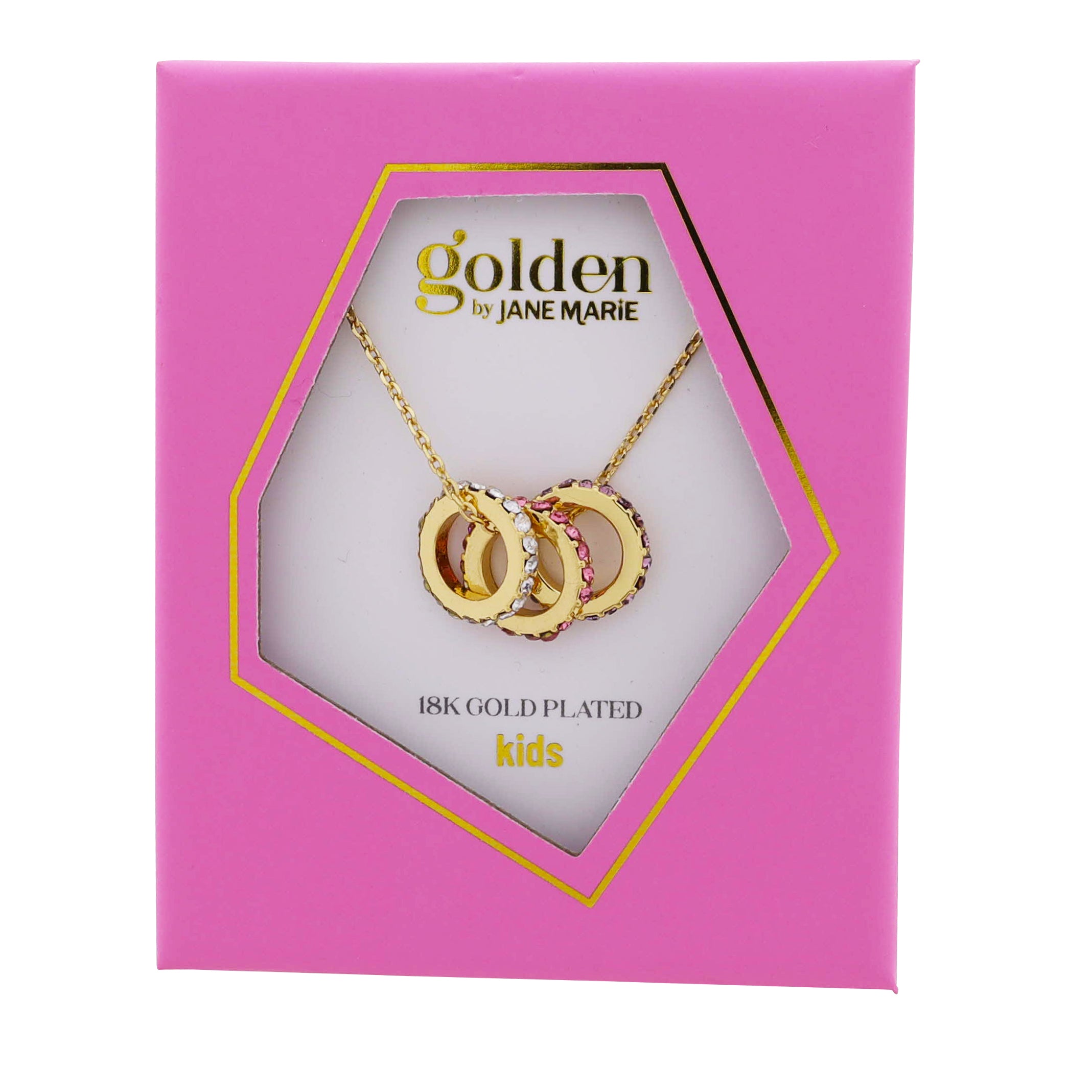 Kids 18k Gold Plated Cable Chain Necklace with Clear, Pink, Purple Crystal Rondelles