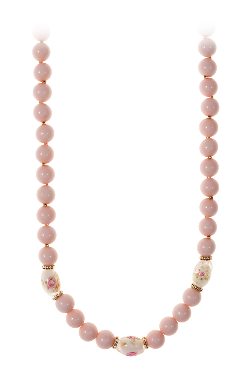 Pink Beaded Necklace with Floral Beads