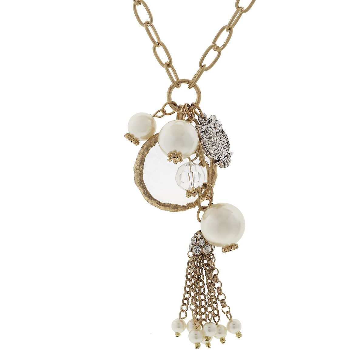 Chandelier and Charm Tassel Necklace - Owl