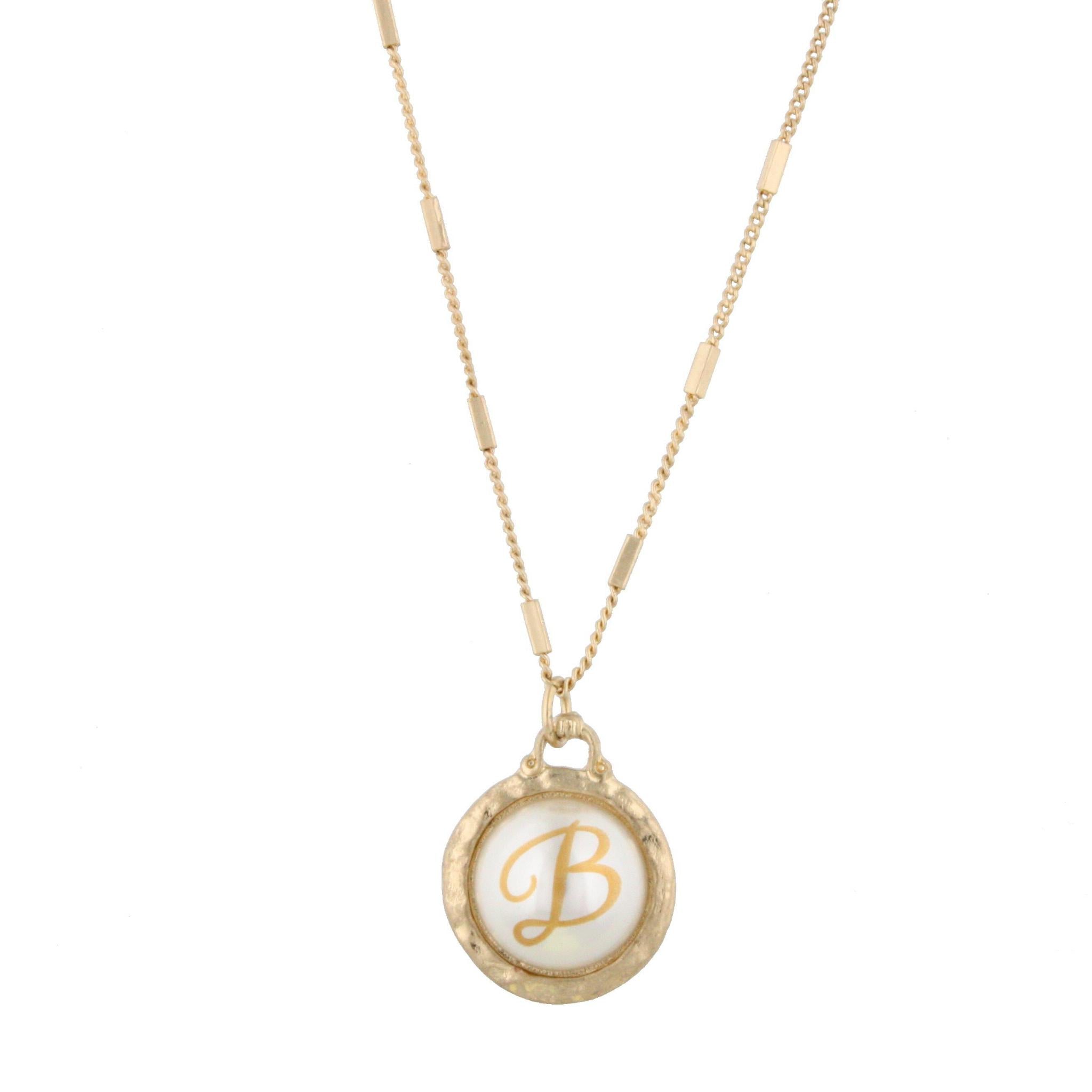 16" Gold Chain Necklace with Pearl Cabochan B Initial, 3" Ext