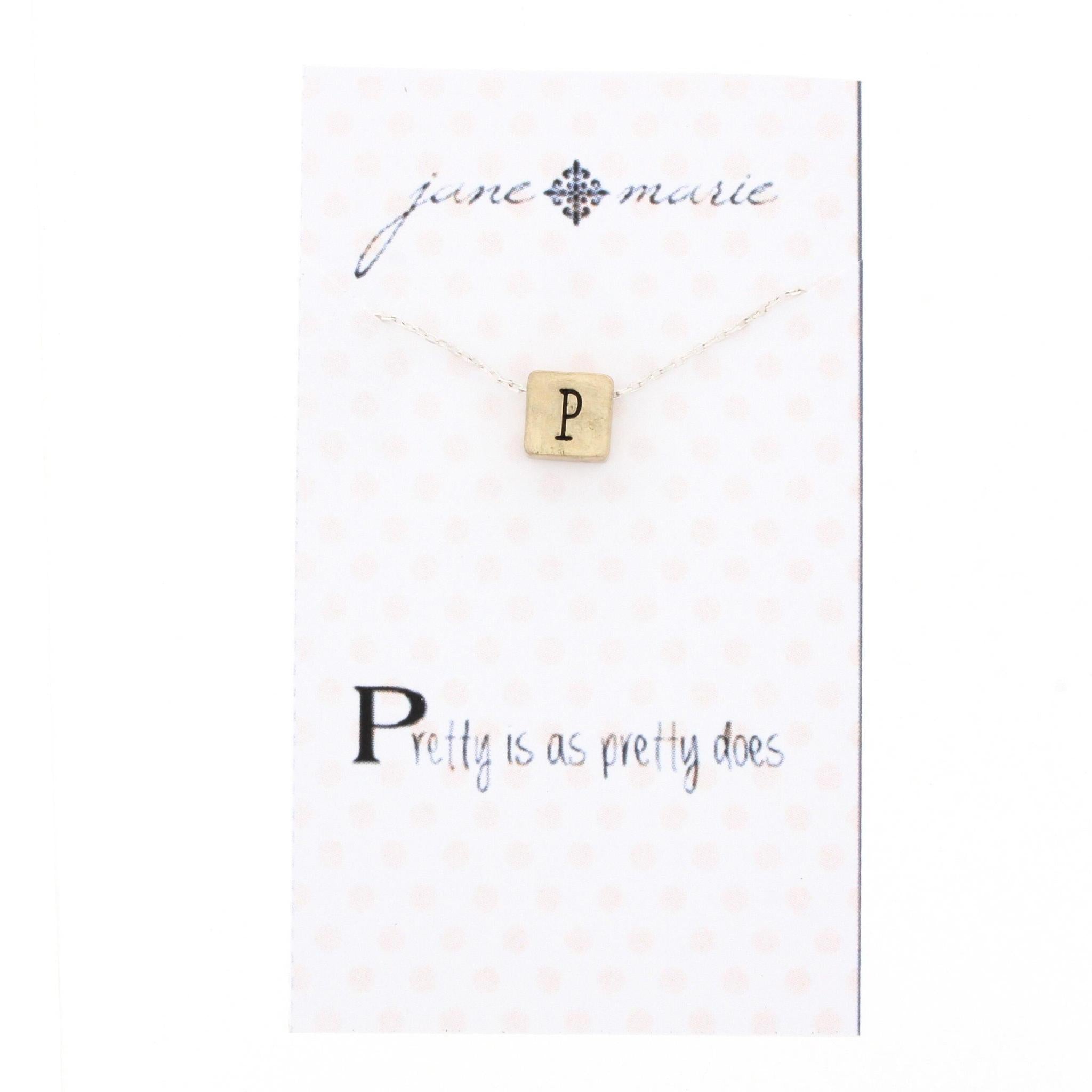 16" Gold Block P Initial On Silver Necklace, 3" Ext