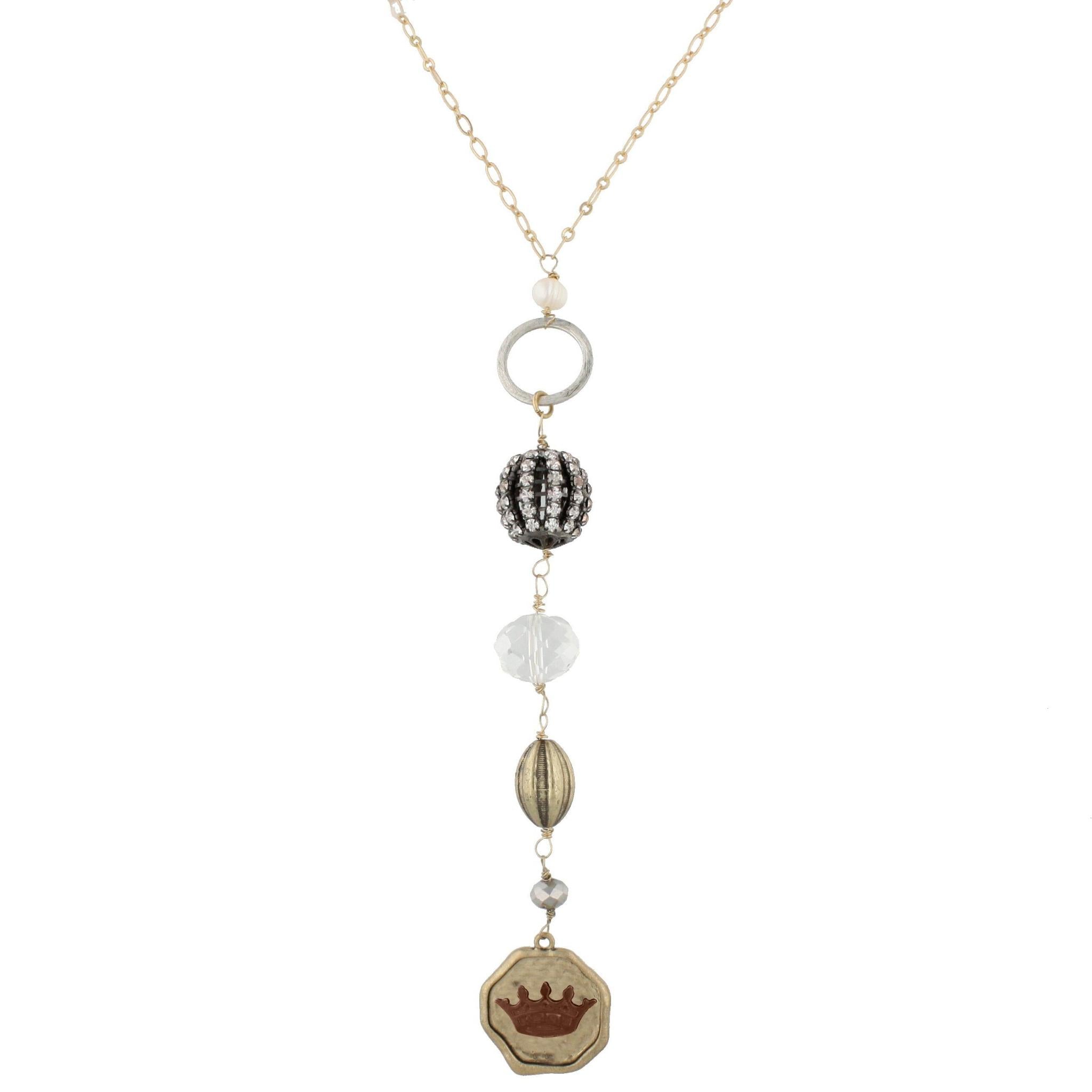 30" Gold Chain Necklace with Vintage Charm Dangles, 3" Ext- Crown
