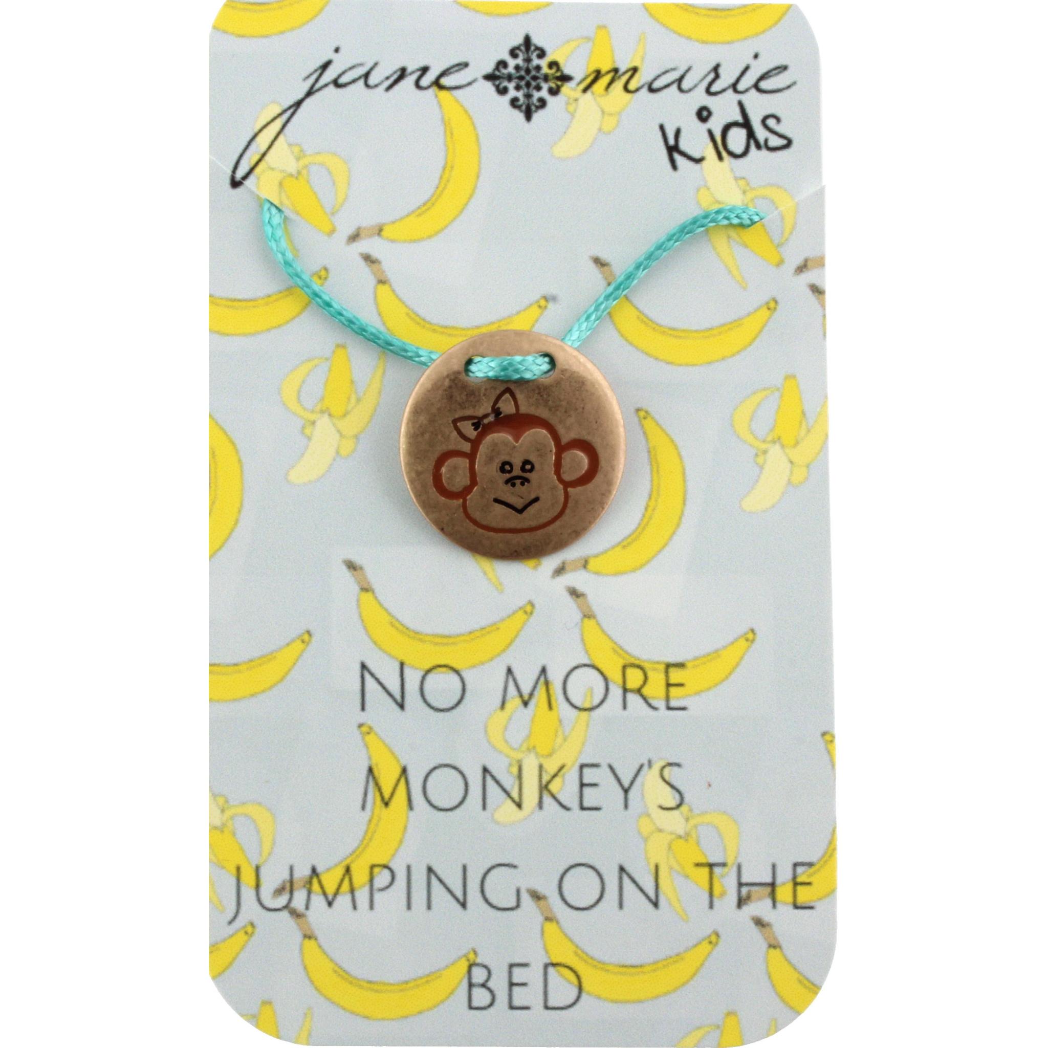 14" Kids Turquoise Corded Necklace with Gold Monkey Disk, 3" Ext