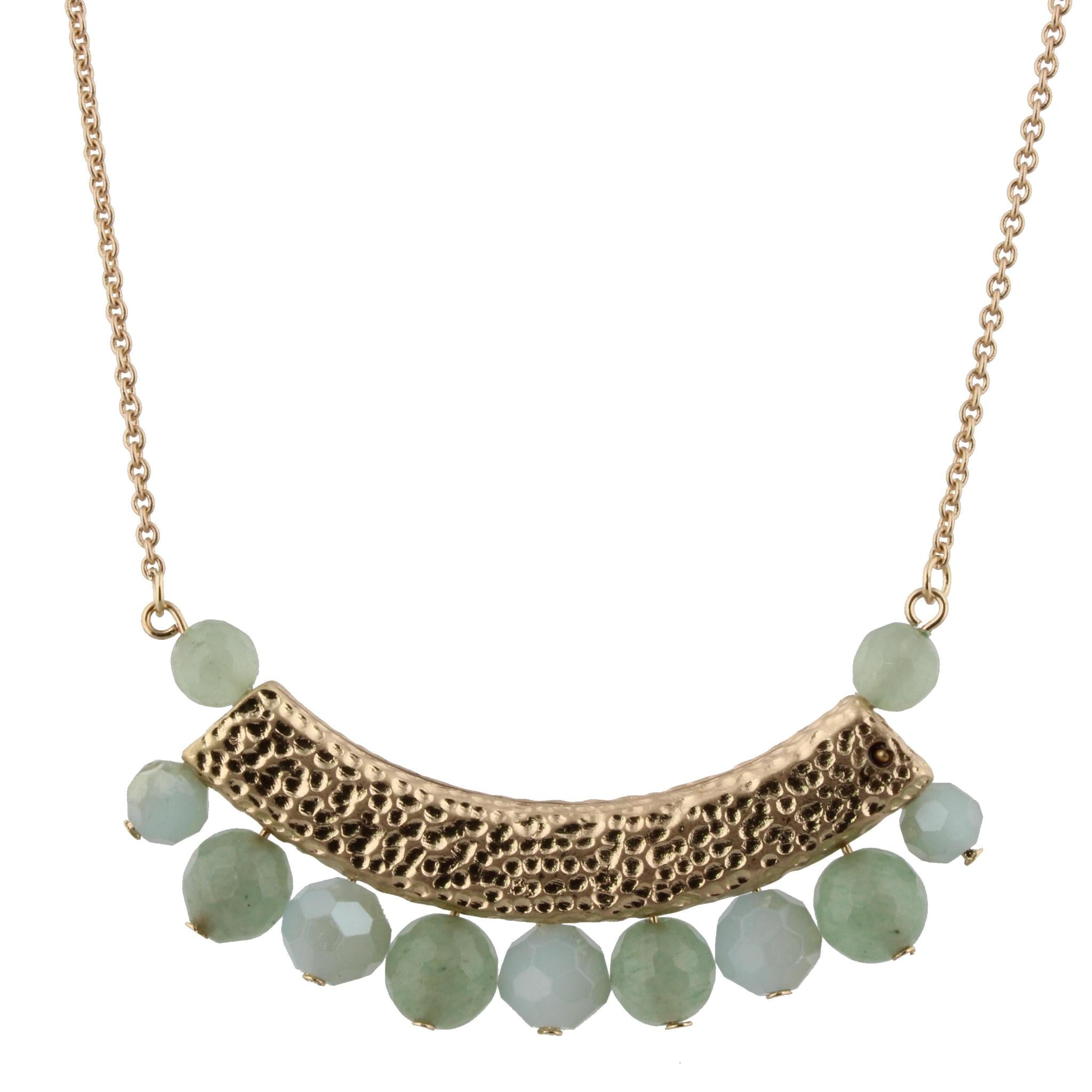 30" Chalcedony/Mint Beaded Bib Necklace, 3" Ext