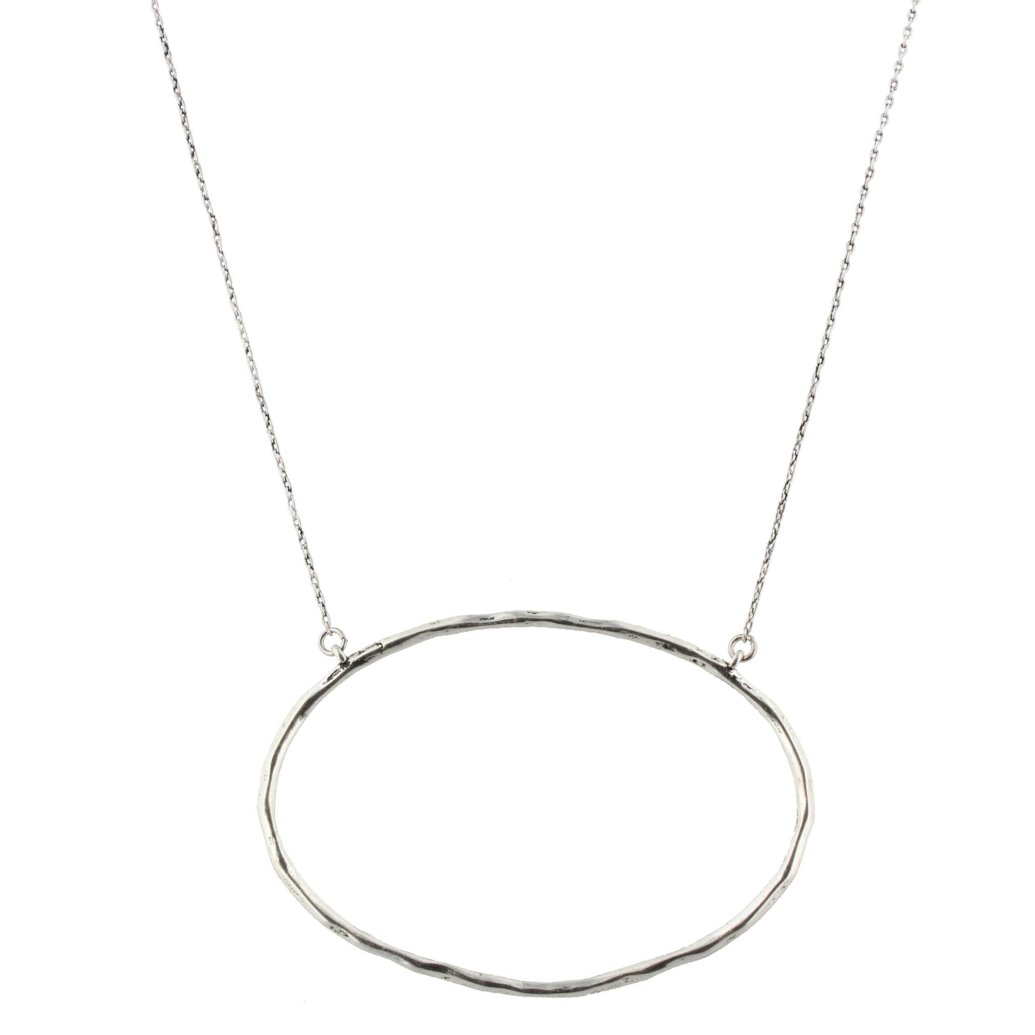 16" Silver Chain Necklace with Large Delicate Silver Oval, 3" Ext