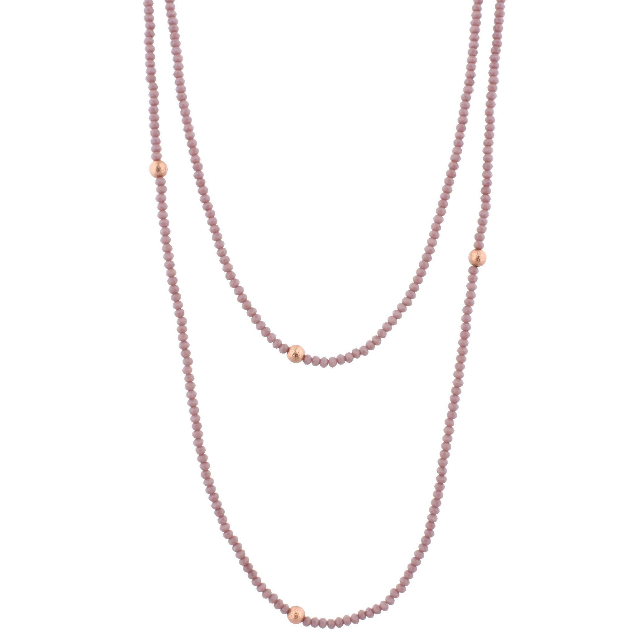 60" Lavender Beaded Necklace with Rose Gold Stations, 3" Ext