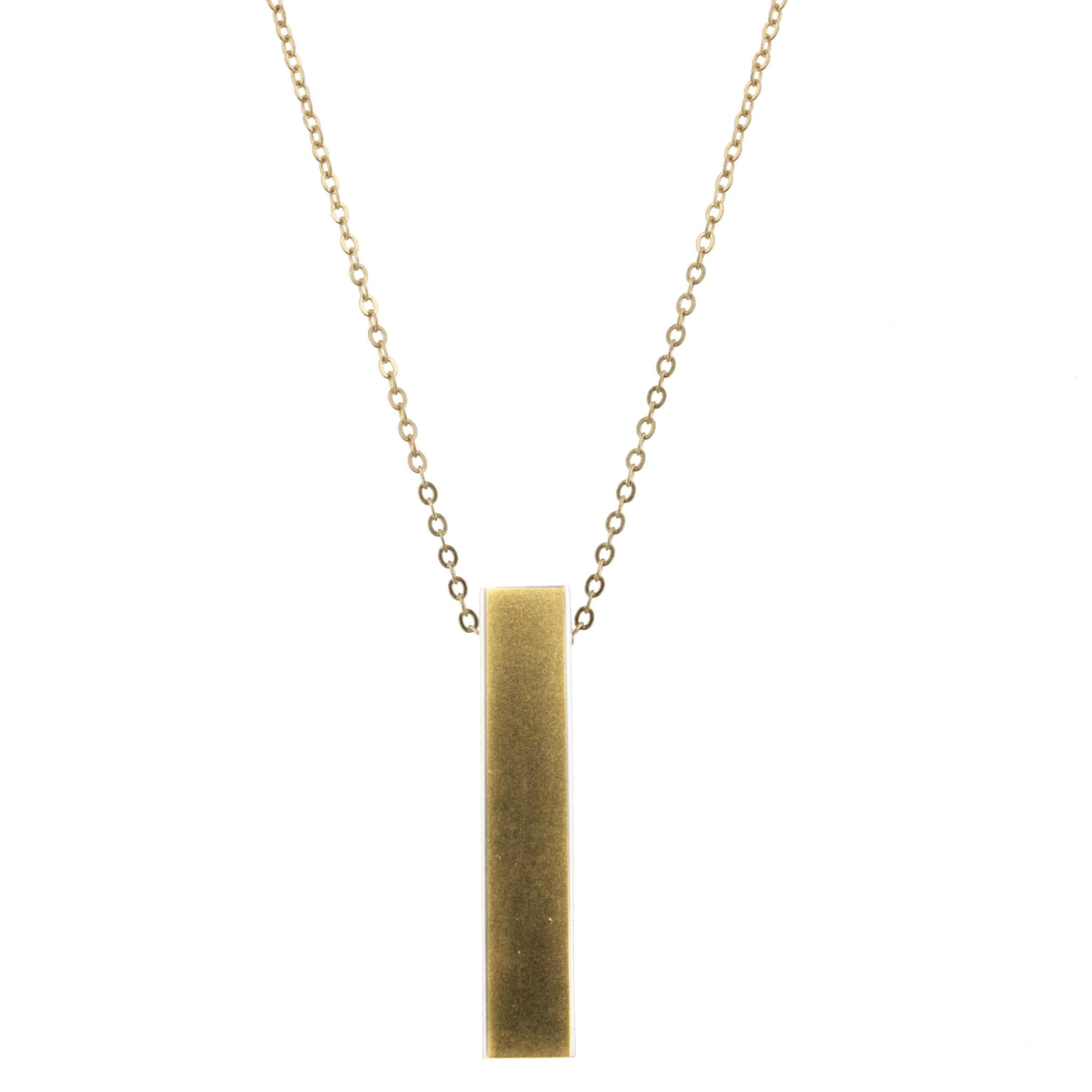 30" Gold Chain Necklace with Gold 3D Rectangle, 3" Ext