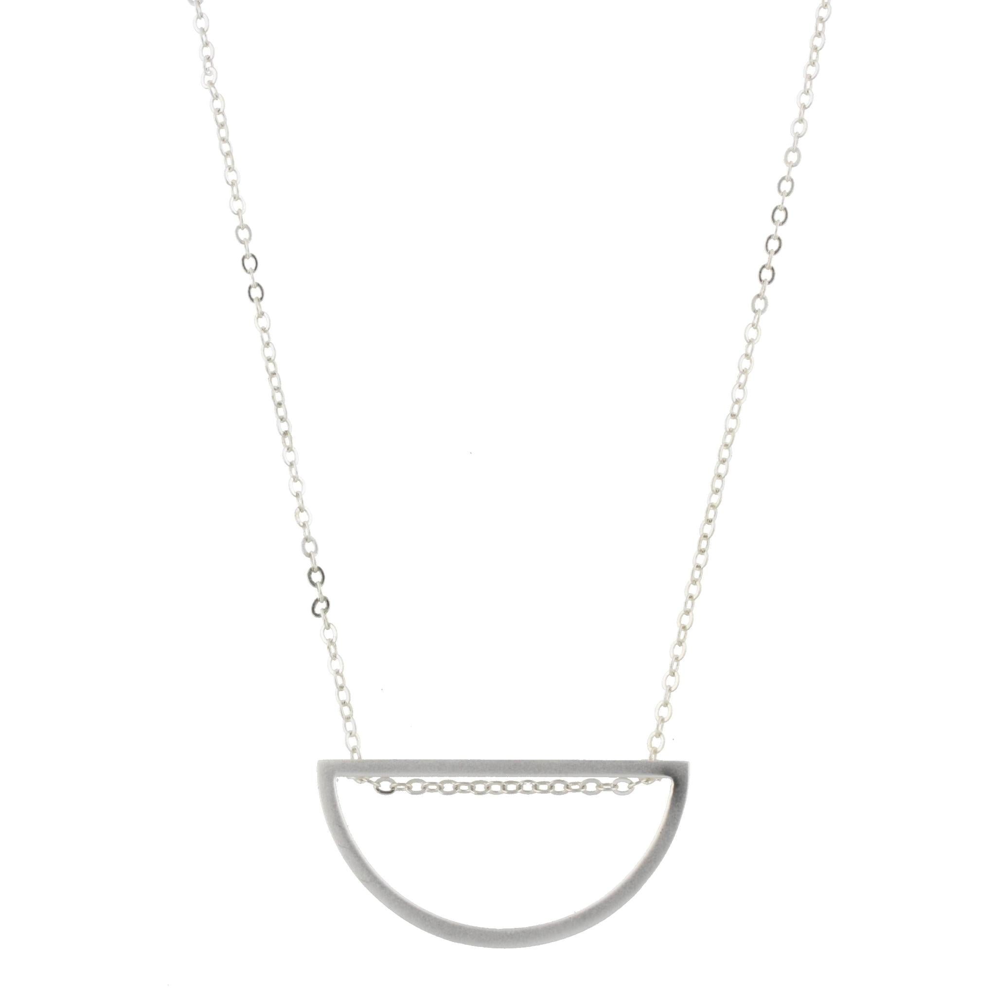 30" Silver Chain Necklace with Silver Half Circle, 3" Ext