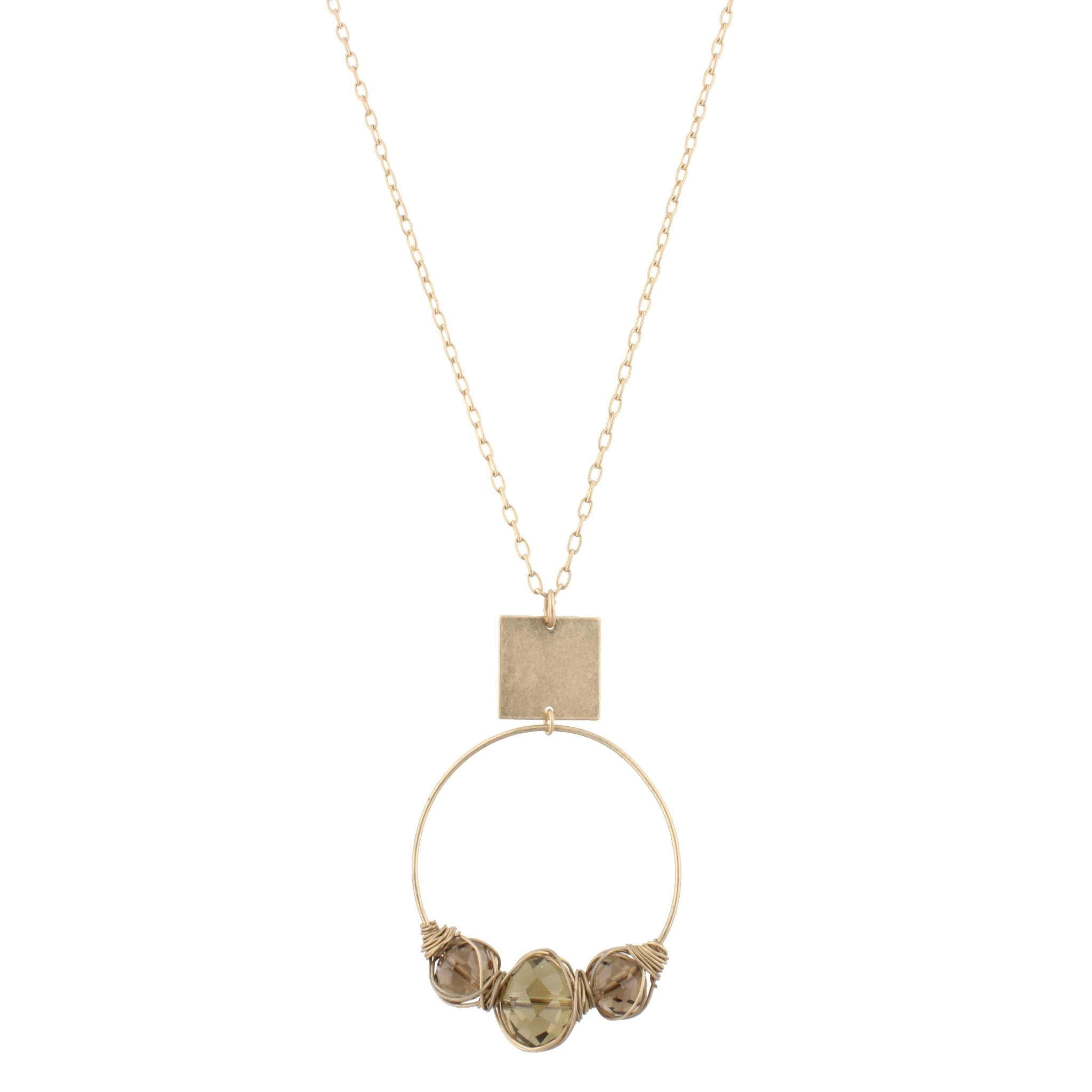 32" Gold Chain Necklace with Gold Wire Wrapped Triple Black Diamond Beaded Circle, 3" Ext