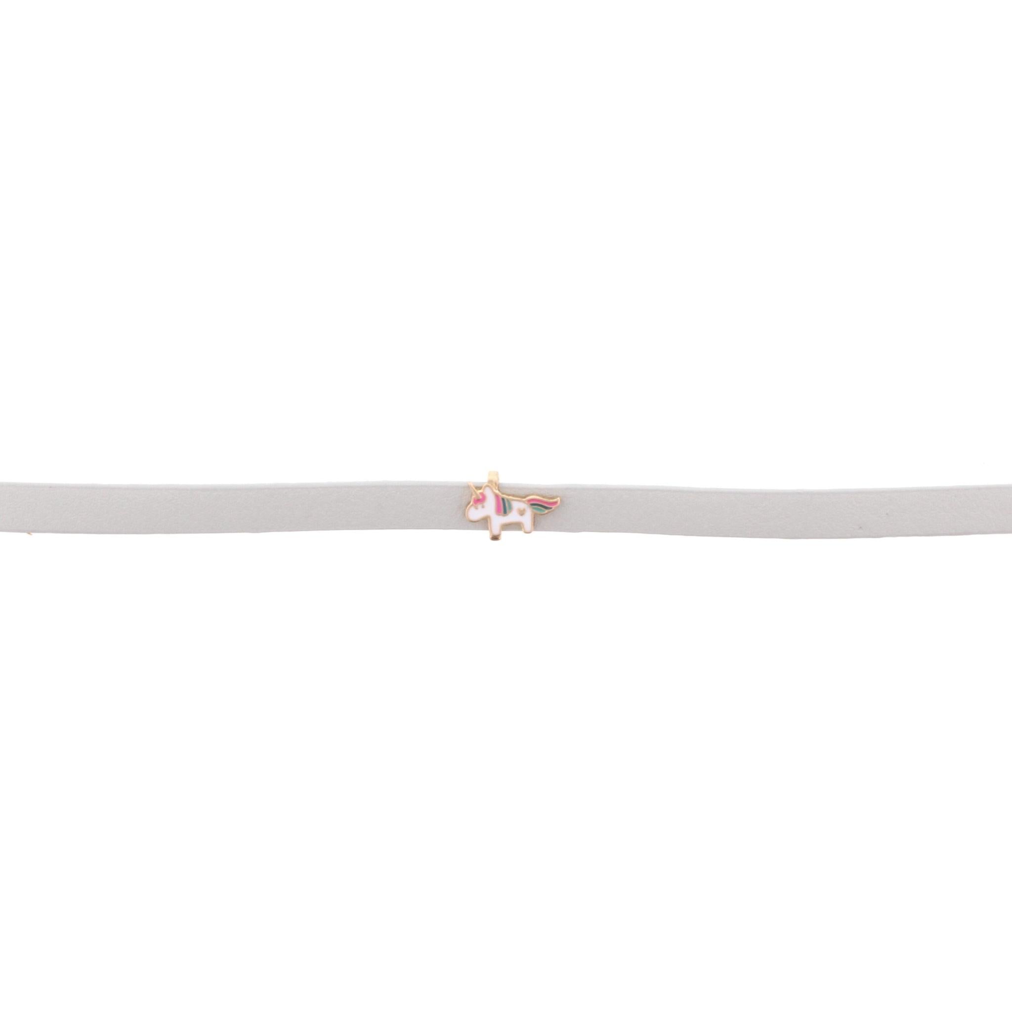 13" Kids Grey Leather Choker Necklace with Unicorn, 3" Ext
