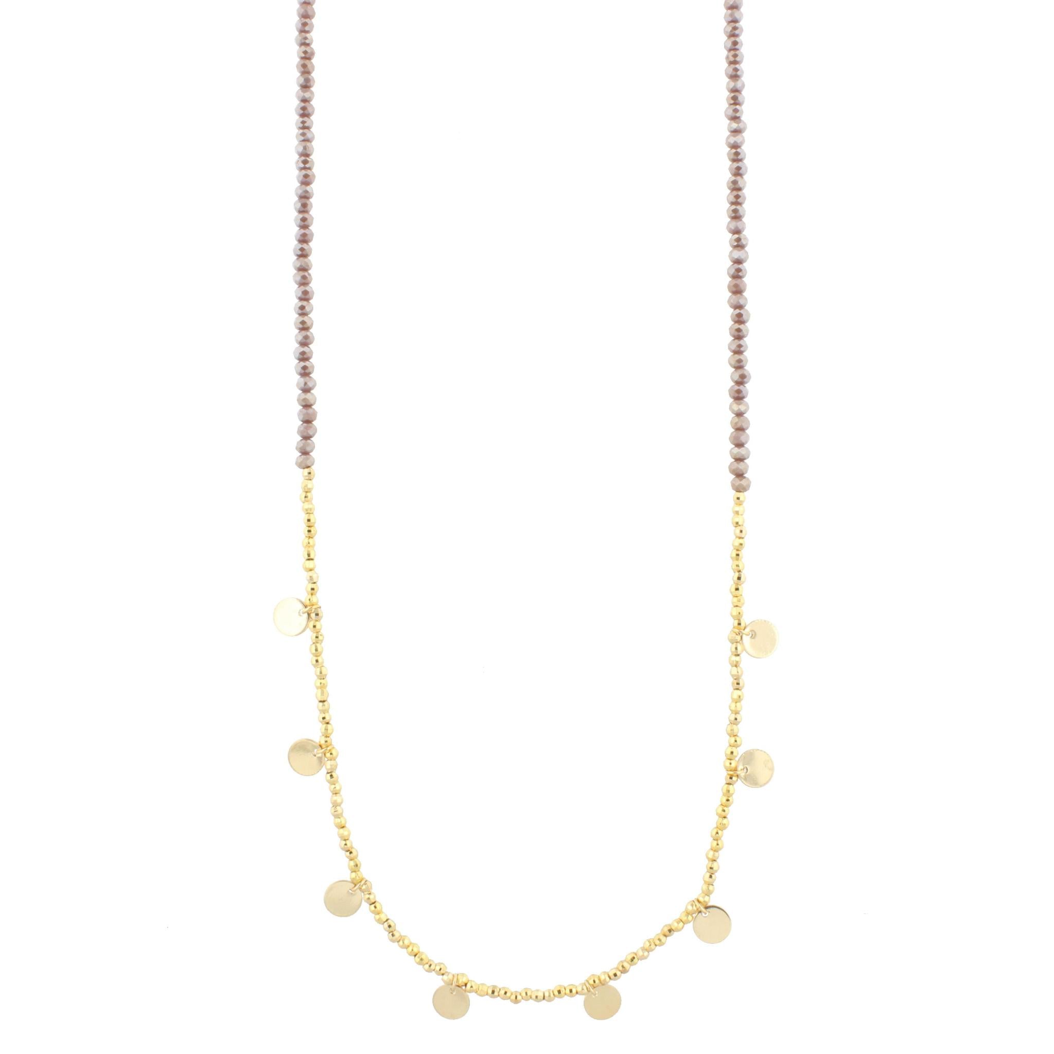 30" Frosted Grape Beaded Necklace with Gold Beads & Disks, 3" Ext
