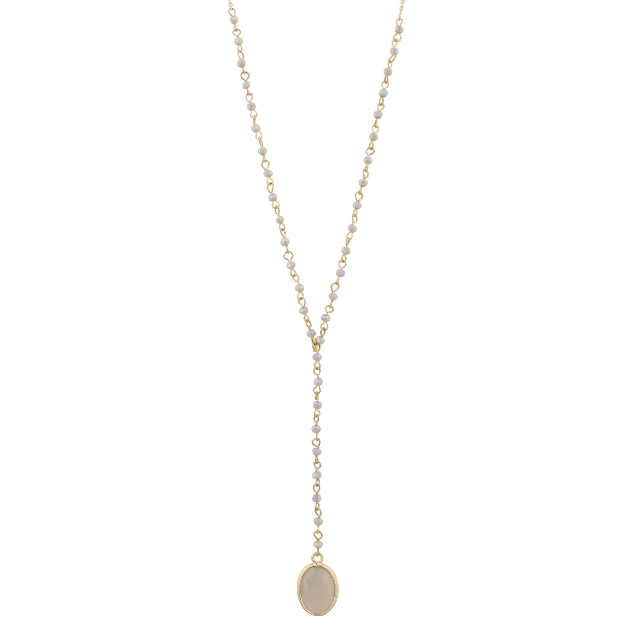 32" Delicate Grey Y Necklace with Grey Stone, 3" Ext