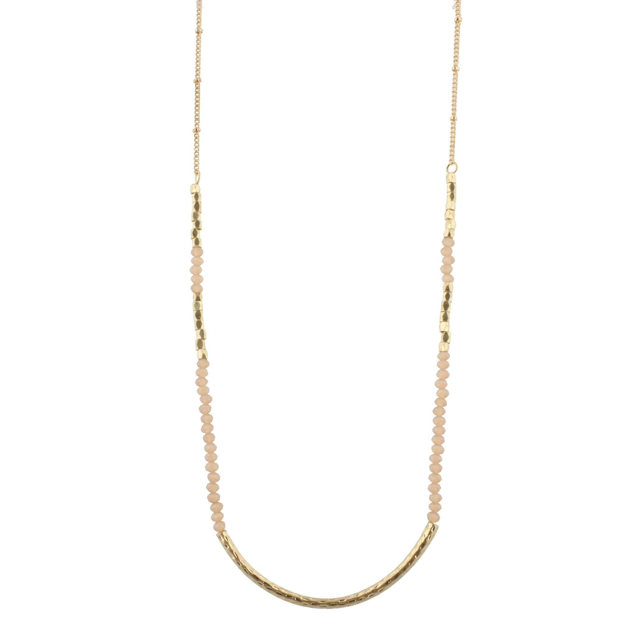 30" Matte Beaded Necklace with Gold Curved Bar, 3" Ext
