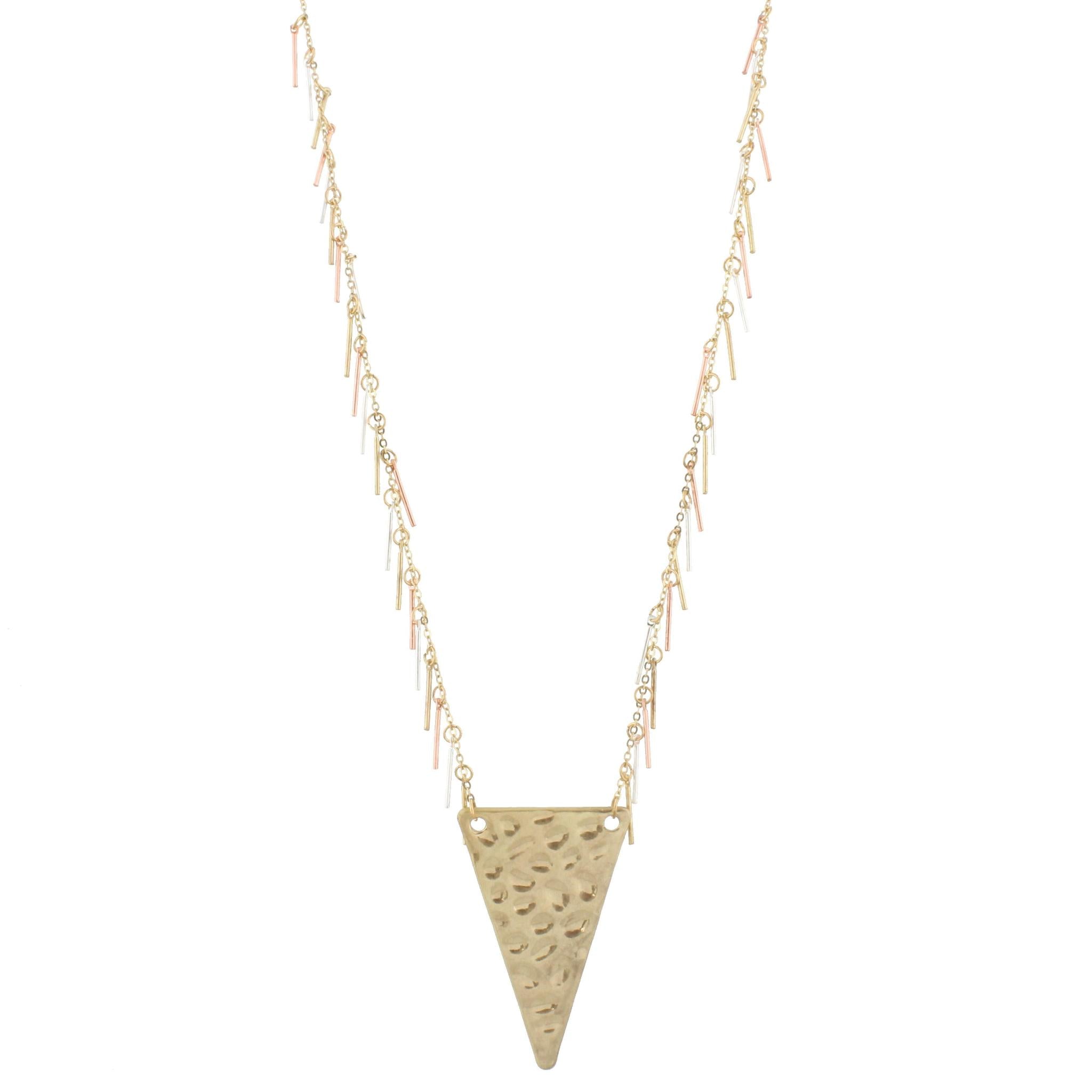 32" Gold Chain Necklace with Multi Fringe and Gold Triangle, 3" Ext