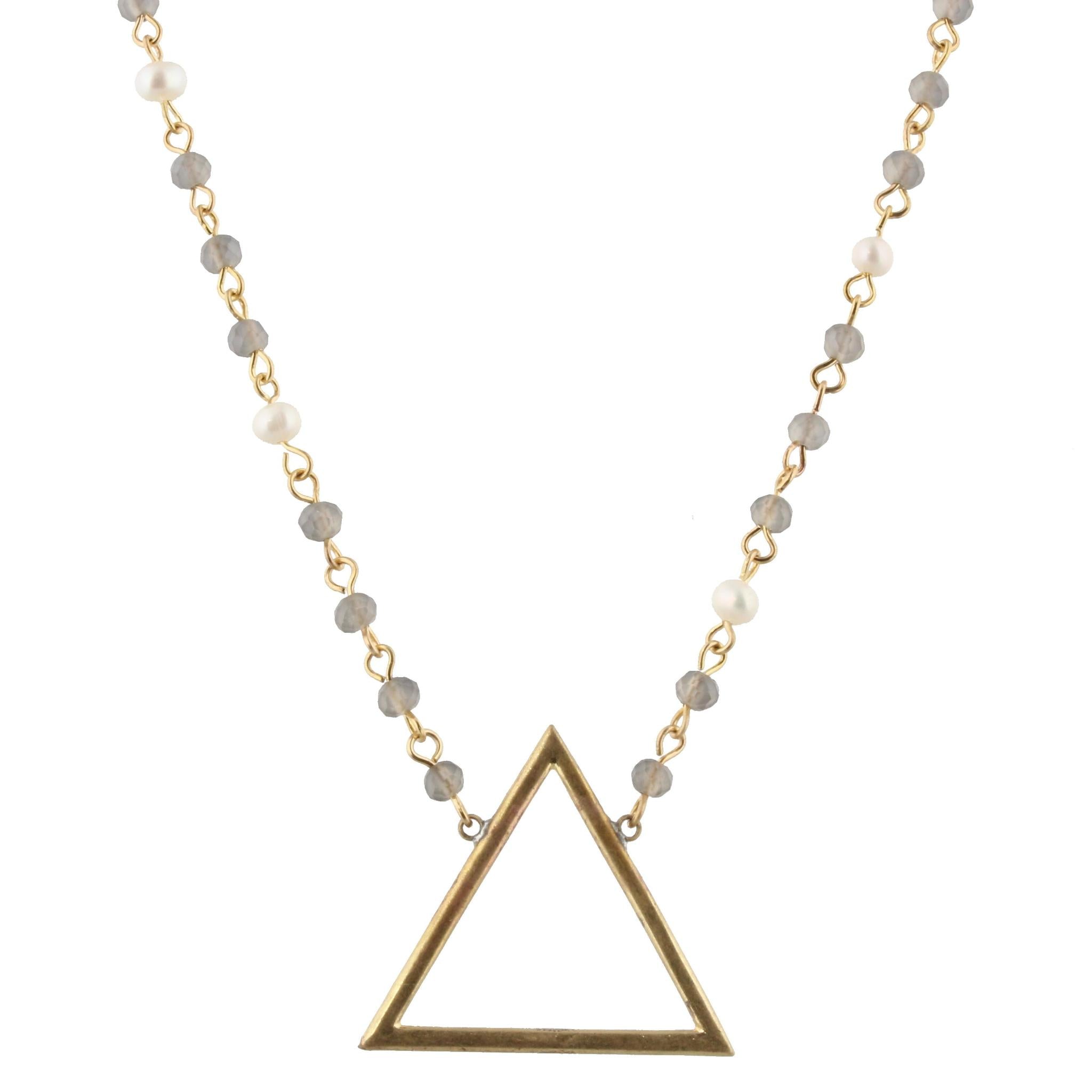 18" Frosted Grey Linked Necklace with Triangle, 3" Ext