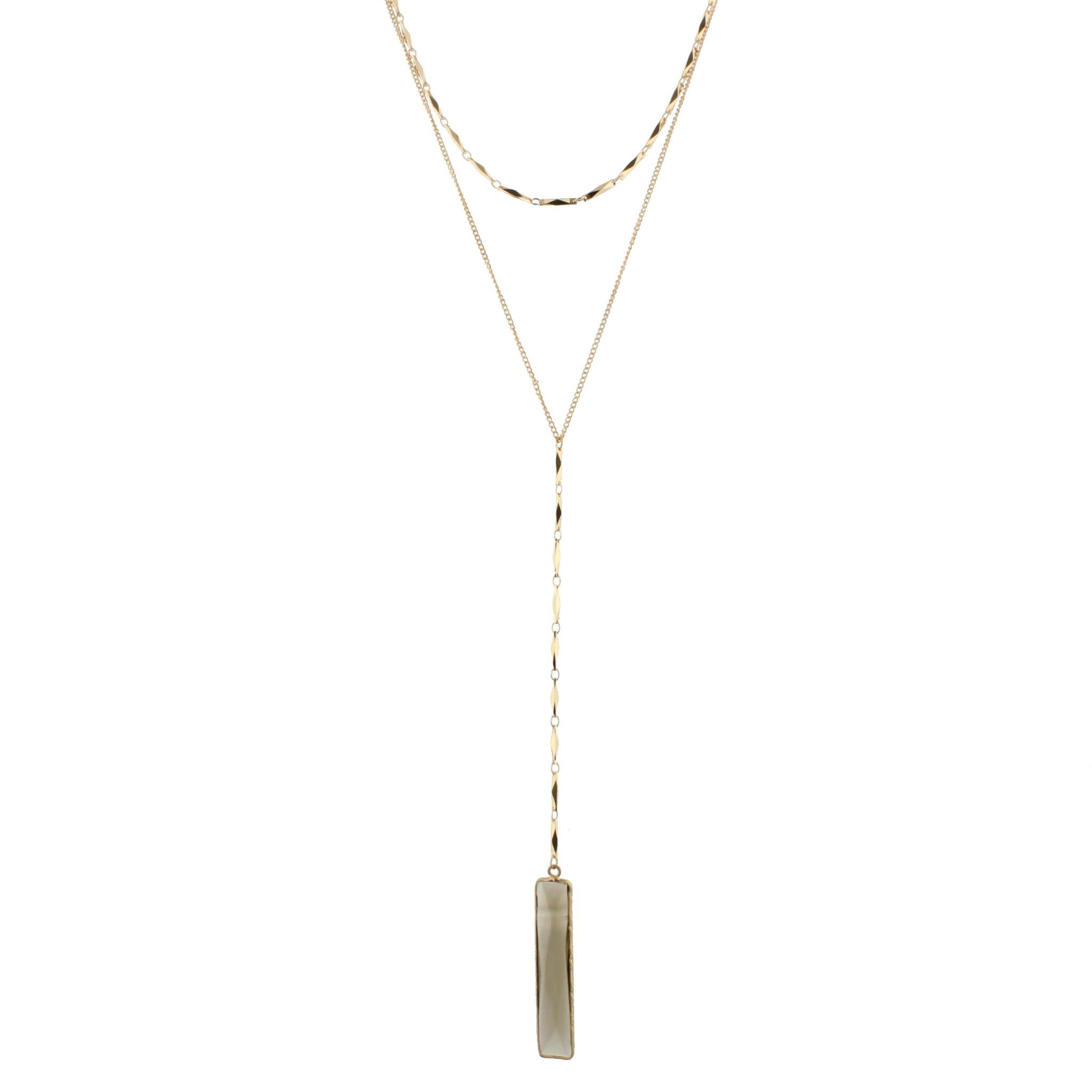 18" 2 Layer Y Necklace with Black Diamond Rectangle, 3" Ext