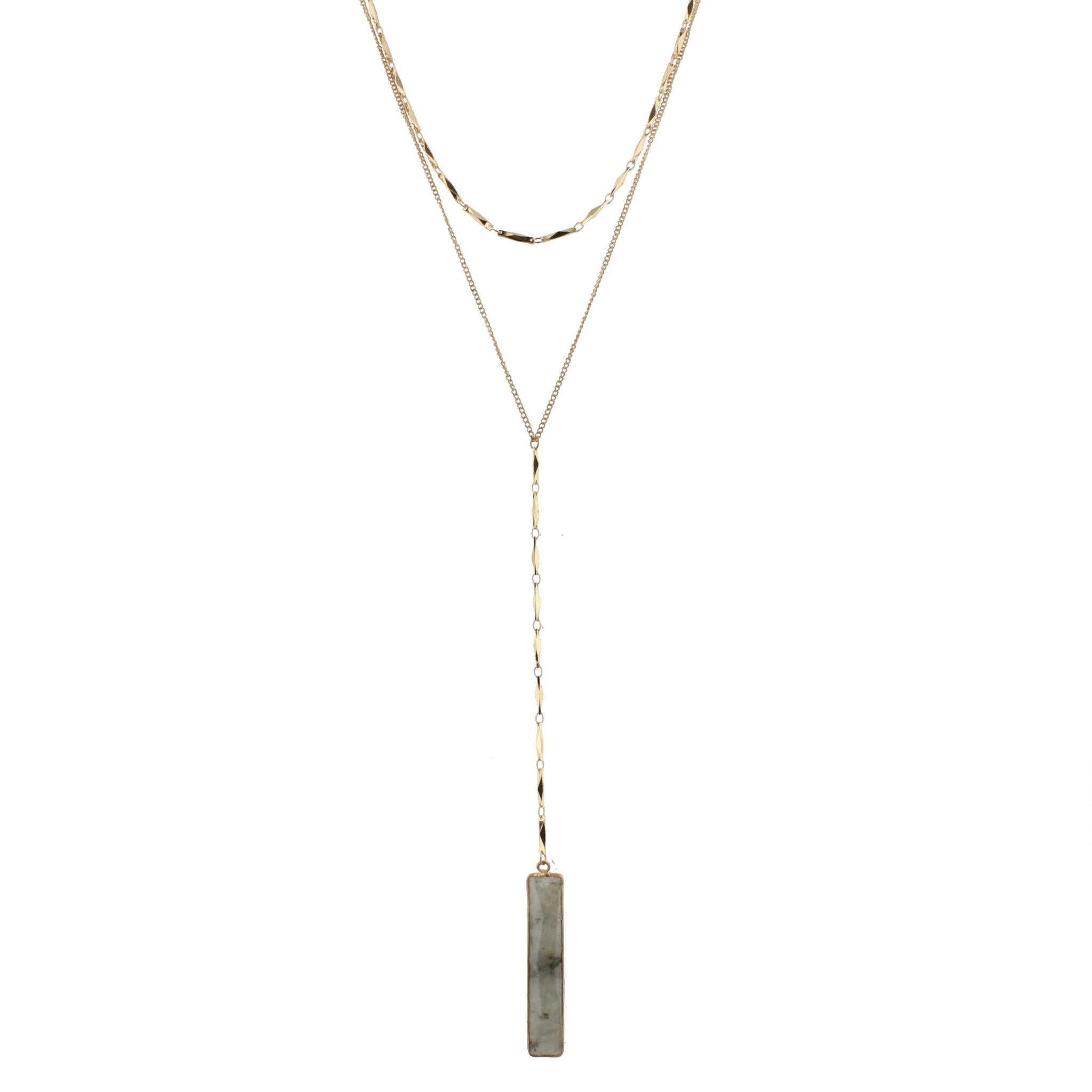 18" 2 Layer Y Necklace with Labrodite Rectangle, 3" Ext