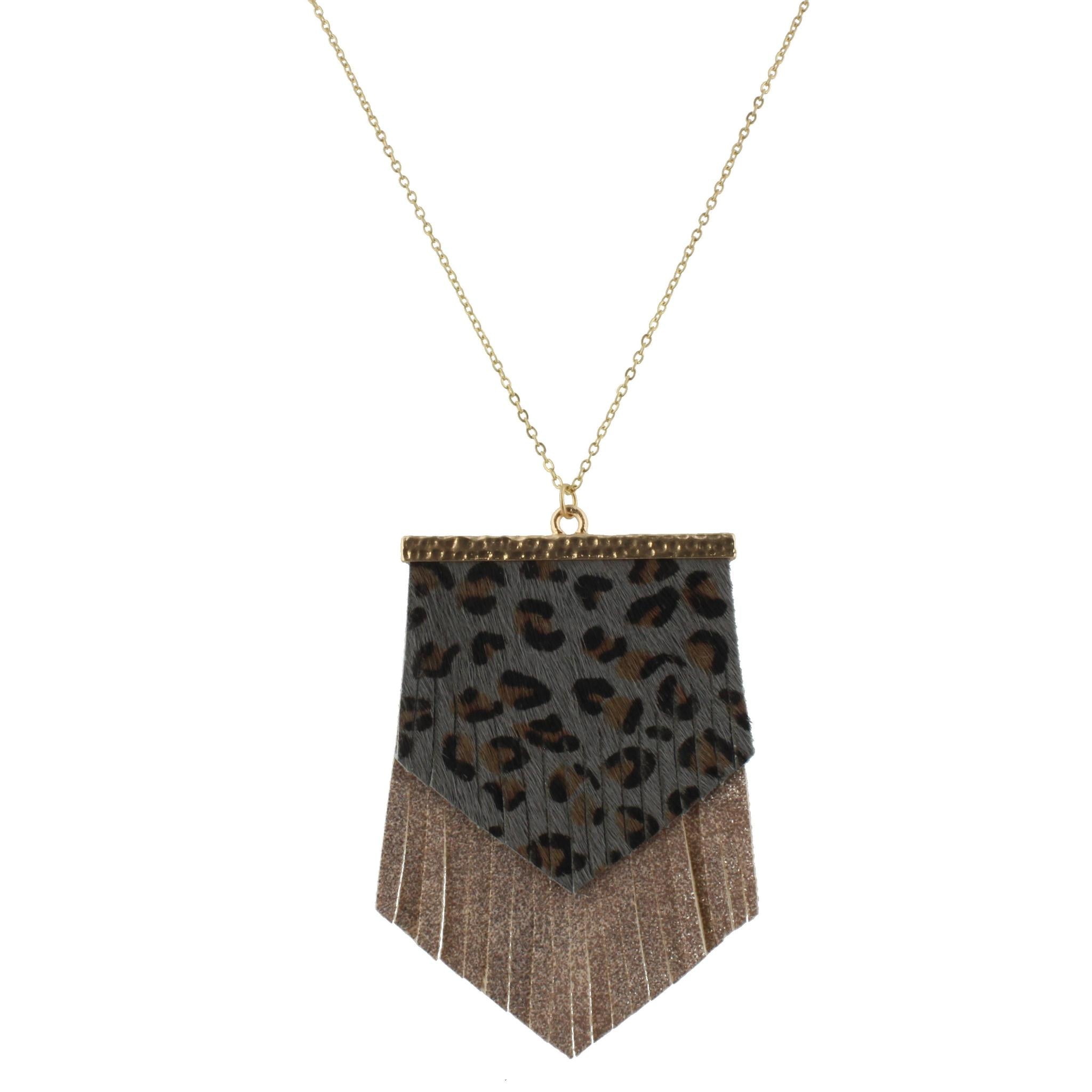 30" 2 Layer Fringe Shield, Grey Leopard & Taupe Silver Fleck, 3" Ext