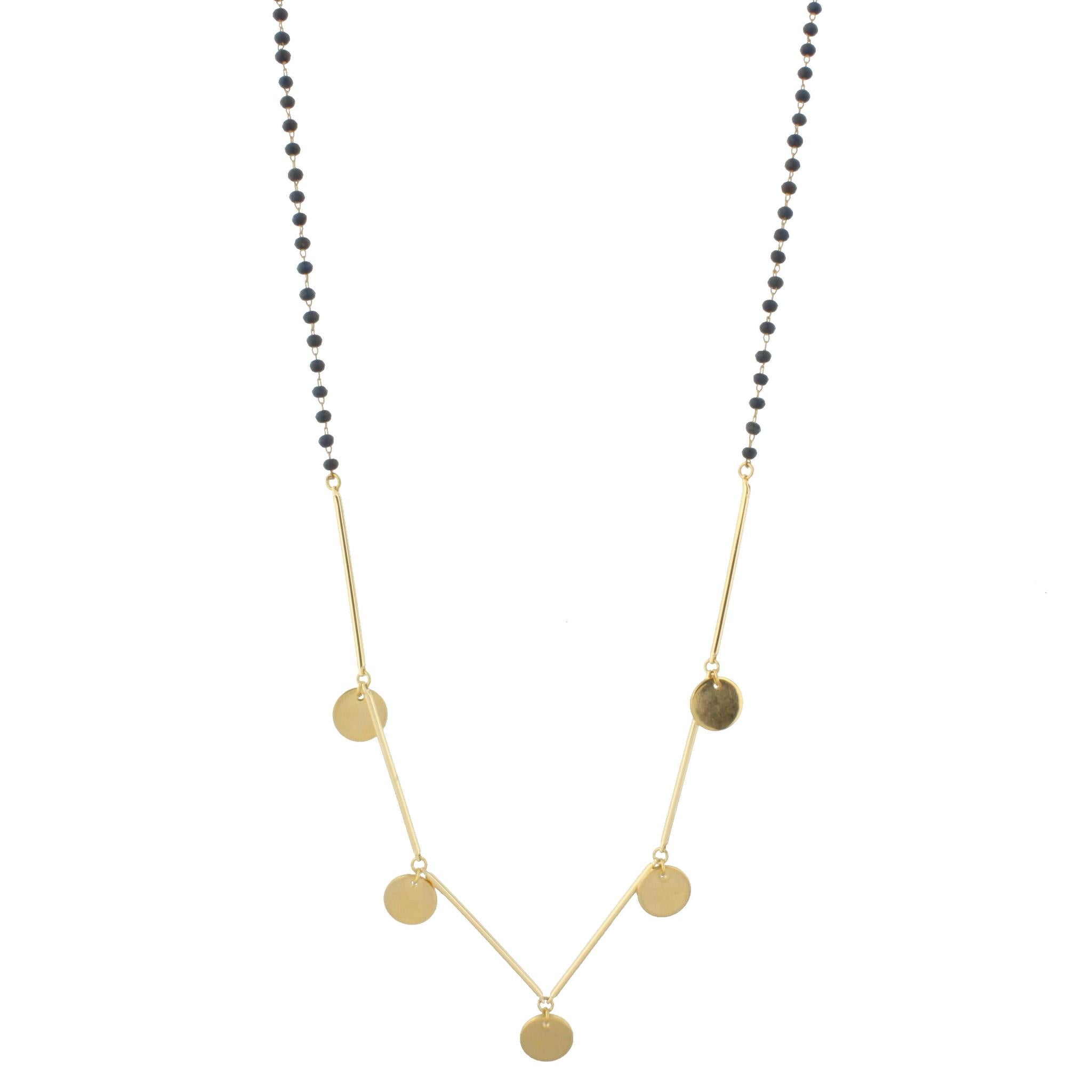 30" Delicate Matte Blue/Grey Beaded Necklace with Gold Disk Accents, 3" Ext