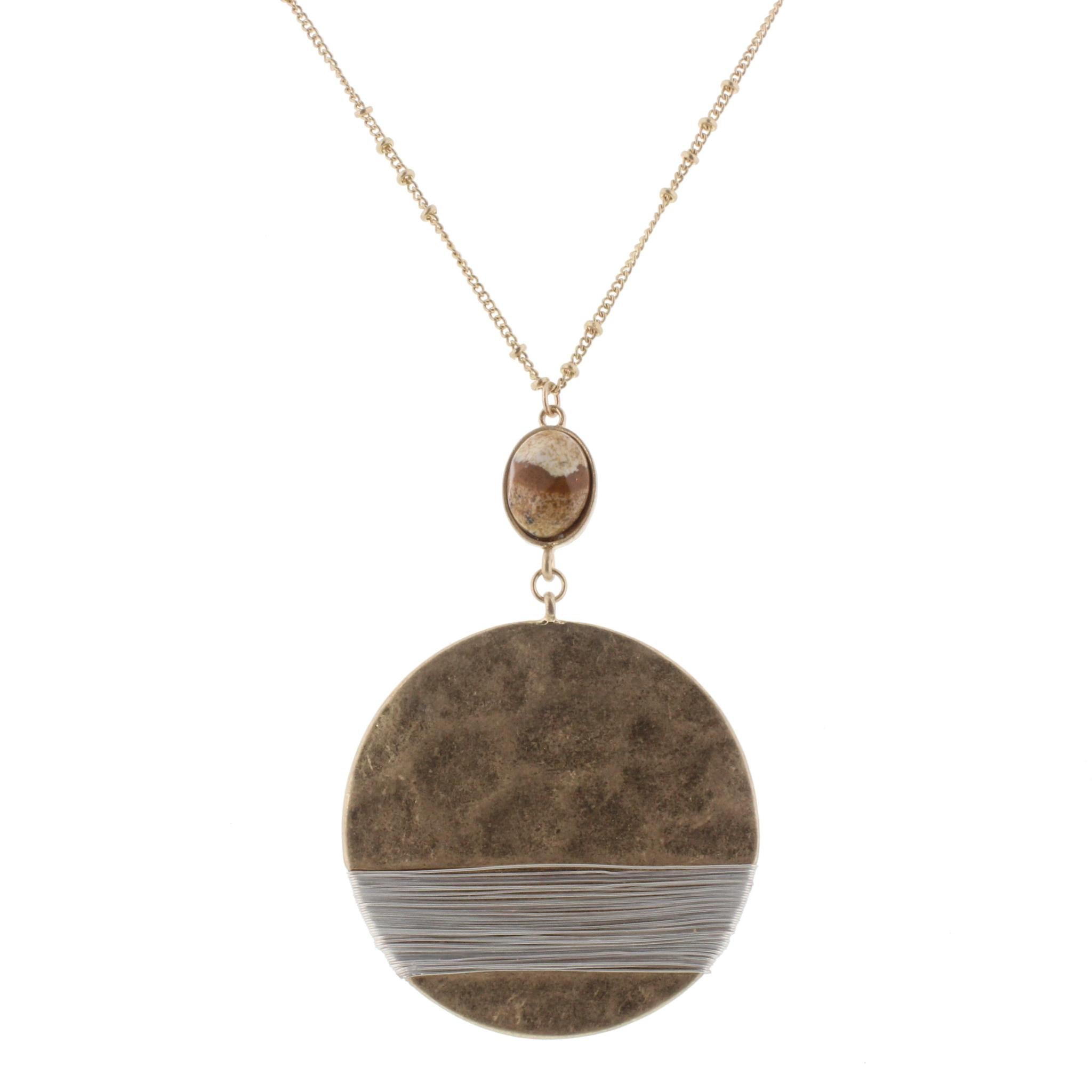 32" Circle Necklace with Picture Jasper Stone, 3" Ext
