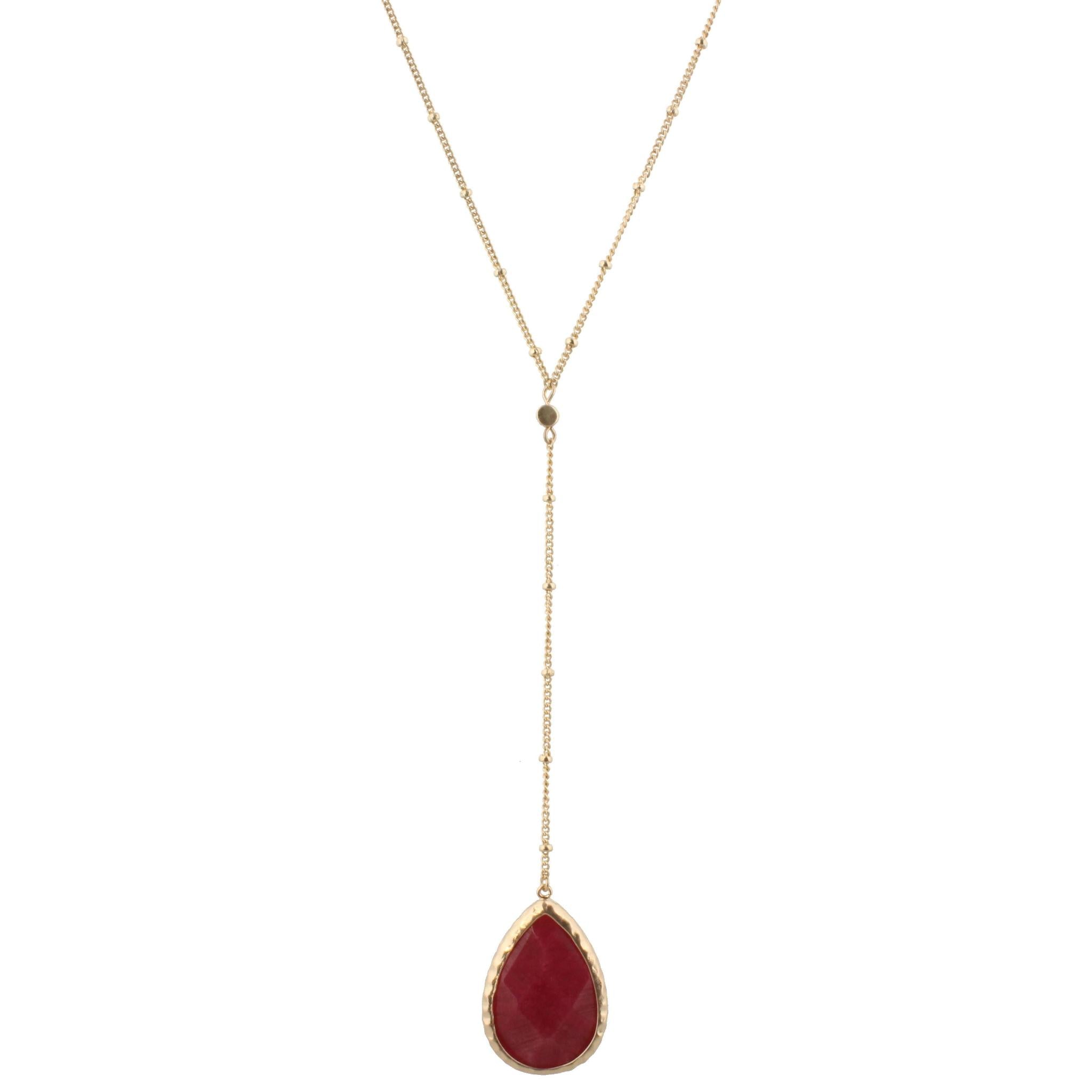 18" Adjustable Y Necklace with 3" Drop, Burgundy Teardrop