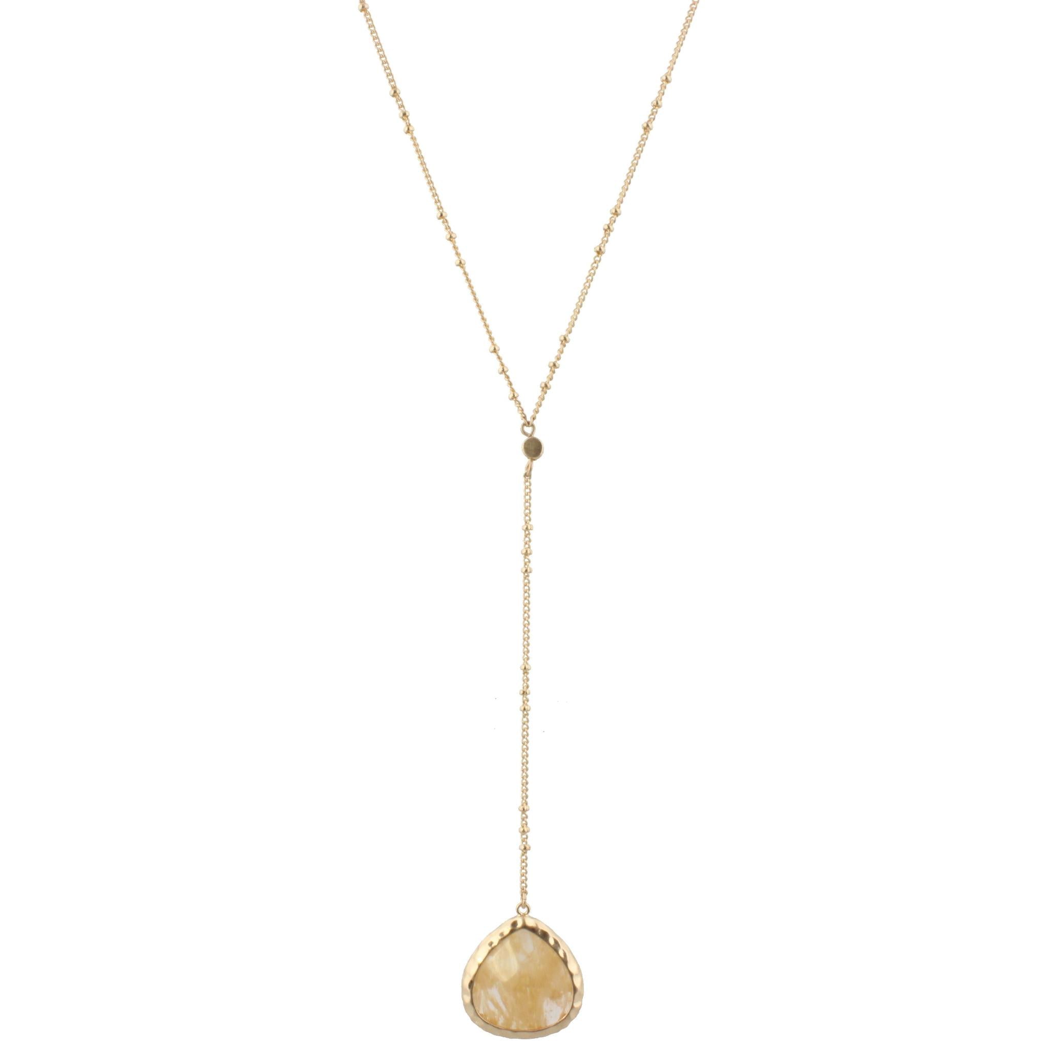 18" Adjustable Y Necklace with 3" Drop, Natural Teardrop