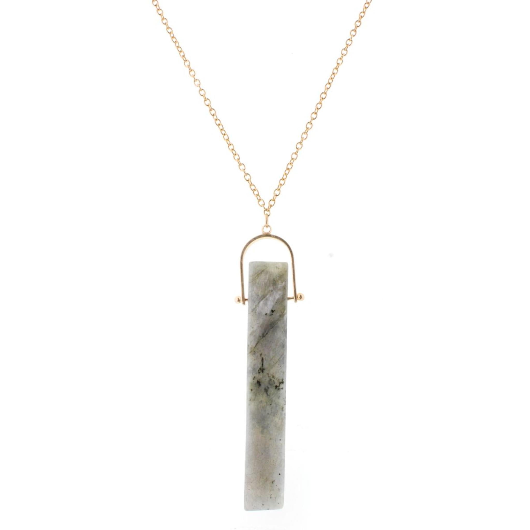 30" Gold Chain Necklace with Hinged Labrodite Rectangle, 3" Ext