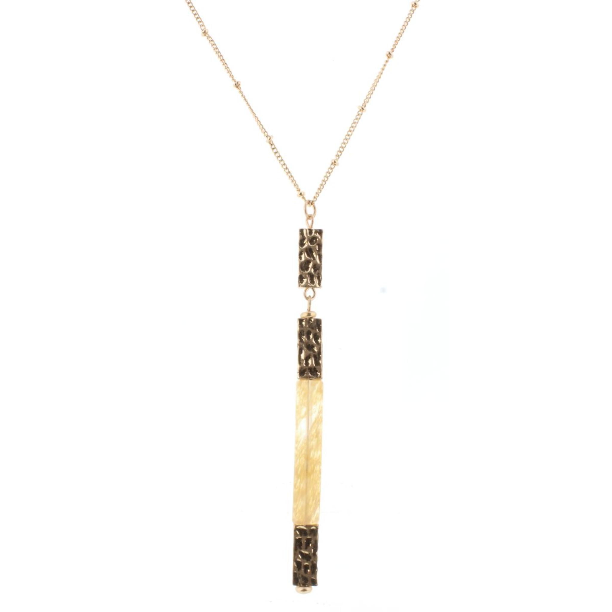 30" Gold Chain Necklace with Natural Rectangle Stone, 3" Ext