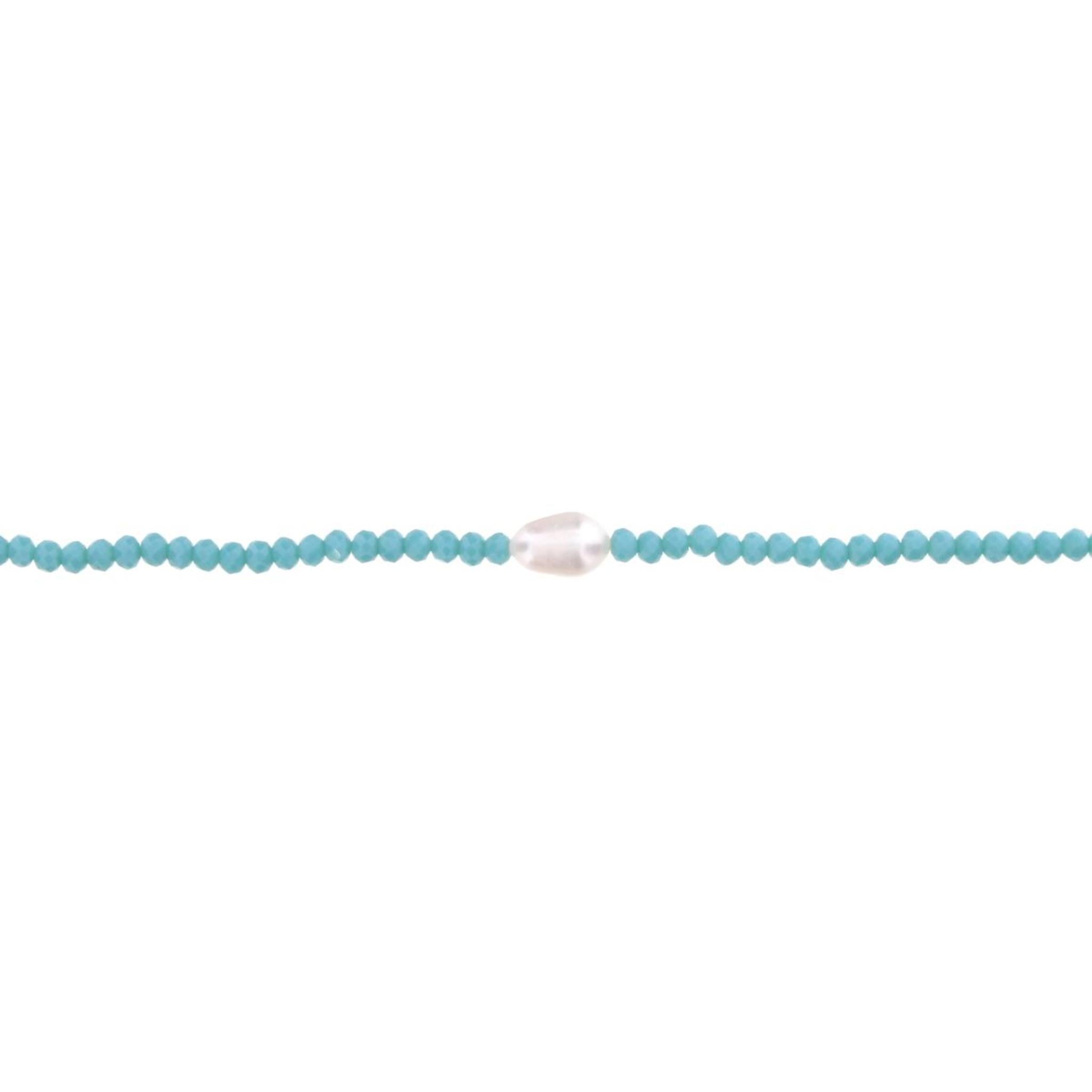 16" Blue Beaded Necklace with Pearl, 3" Ext