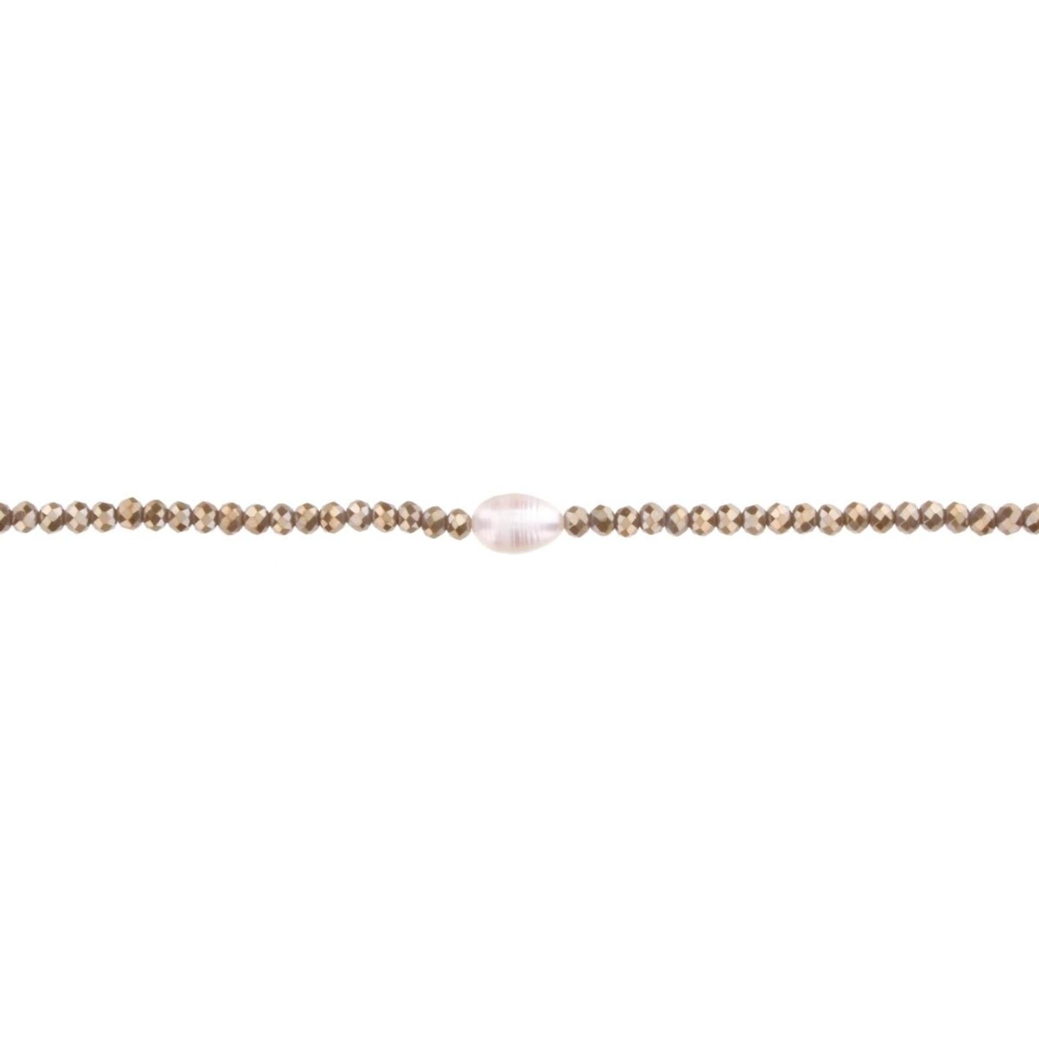 16" Greige Beaded Necklace with Pearl, 3" Ext