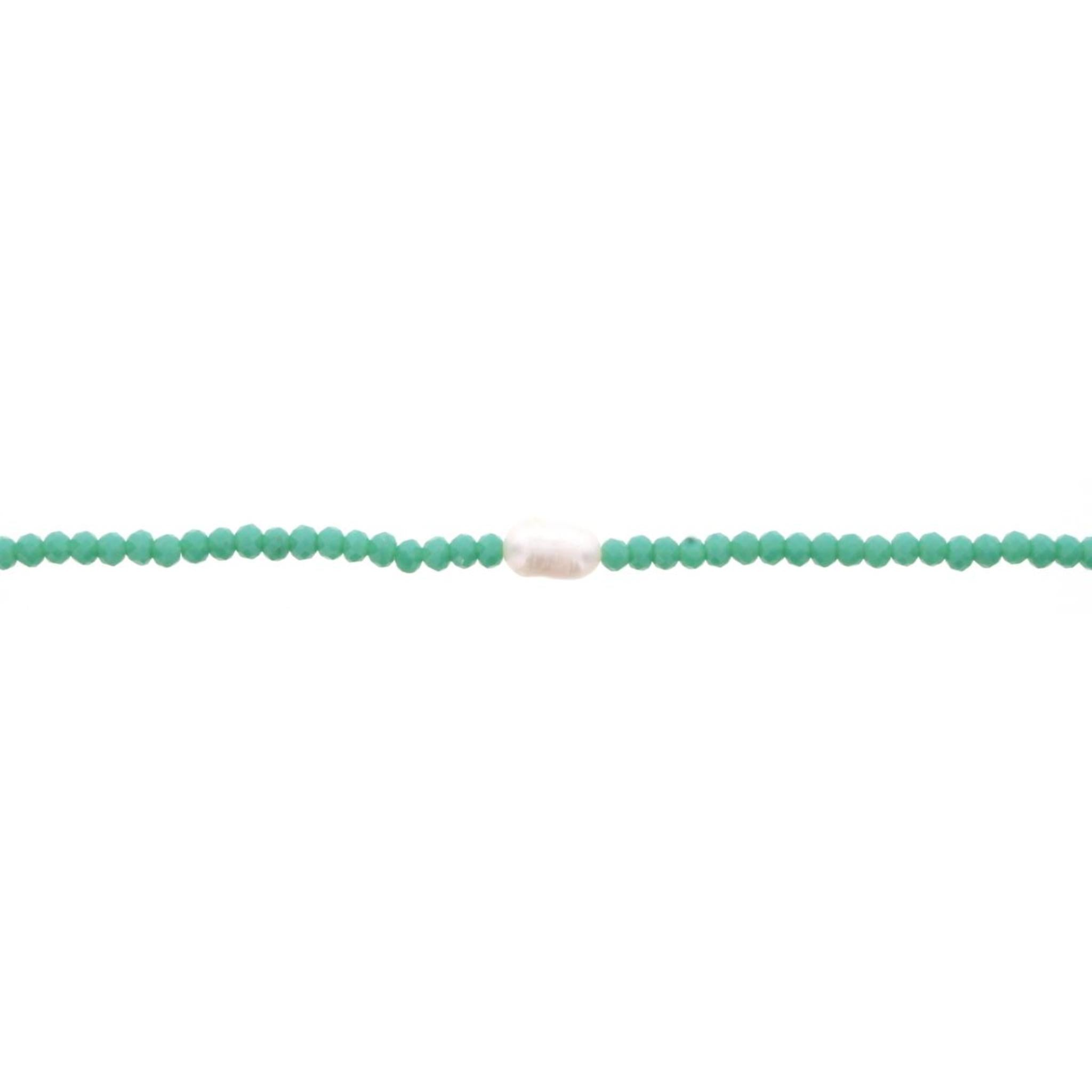 16" Green Mint Beaded Necklace with Pearl, 3" Ext