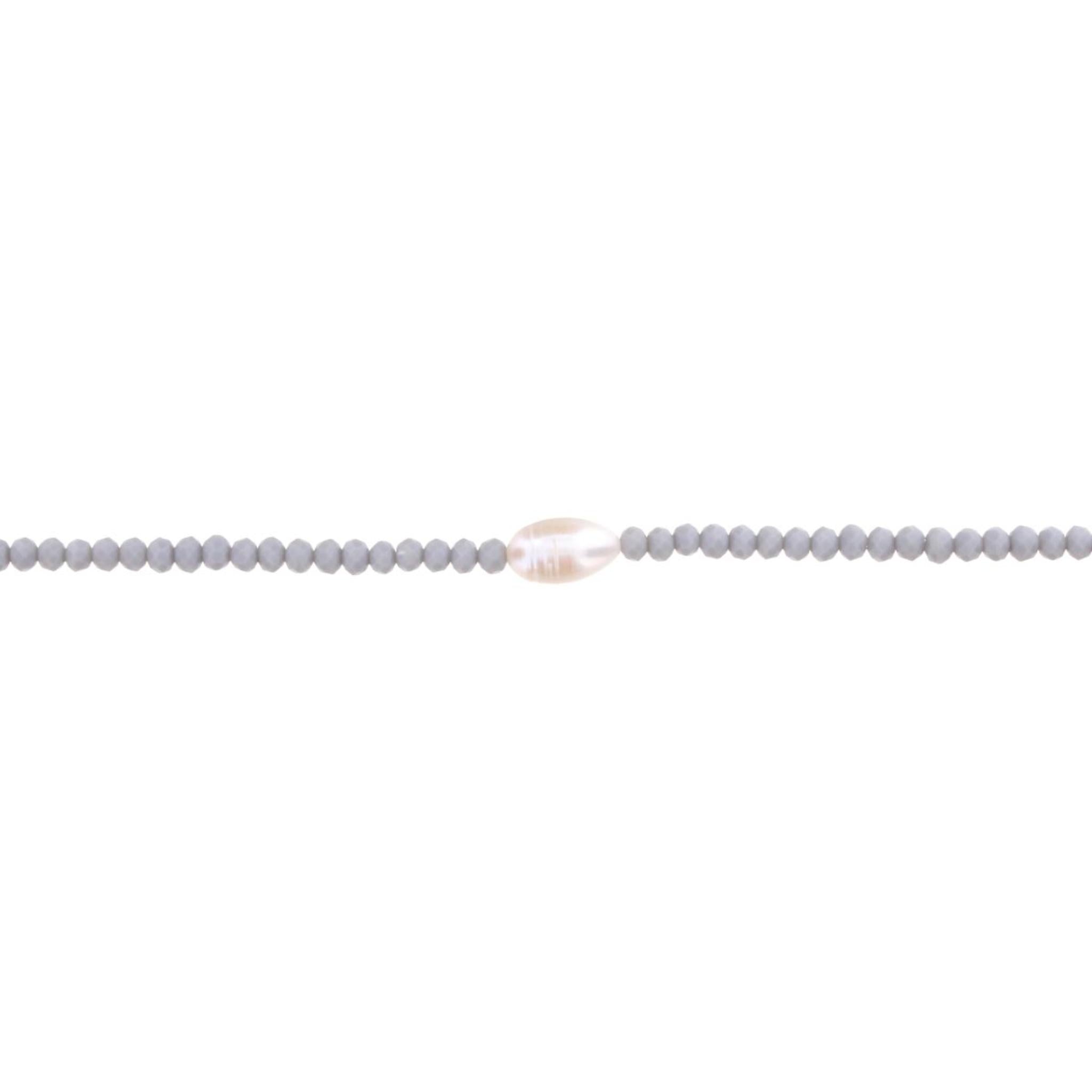 16" Grey Beaded Necklace with Pearl, 3" Ext