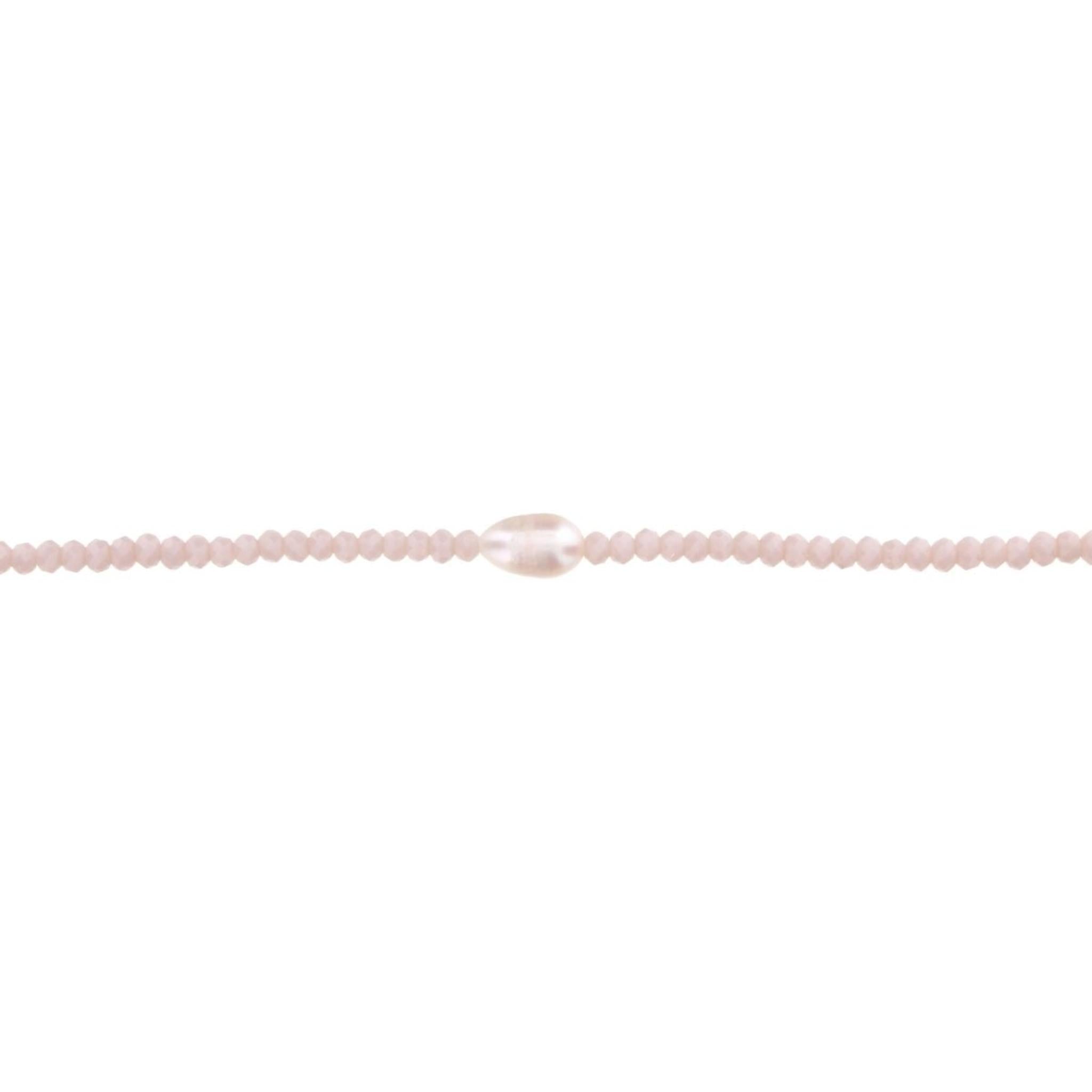 16" Pale Nude Beaded Necklace with Pearl, 3" Ext