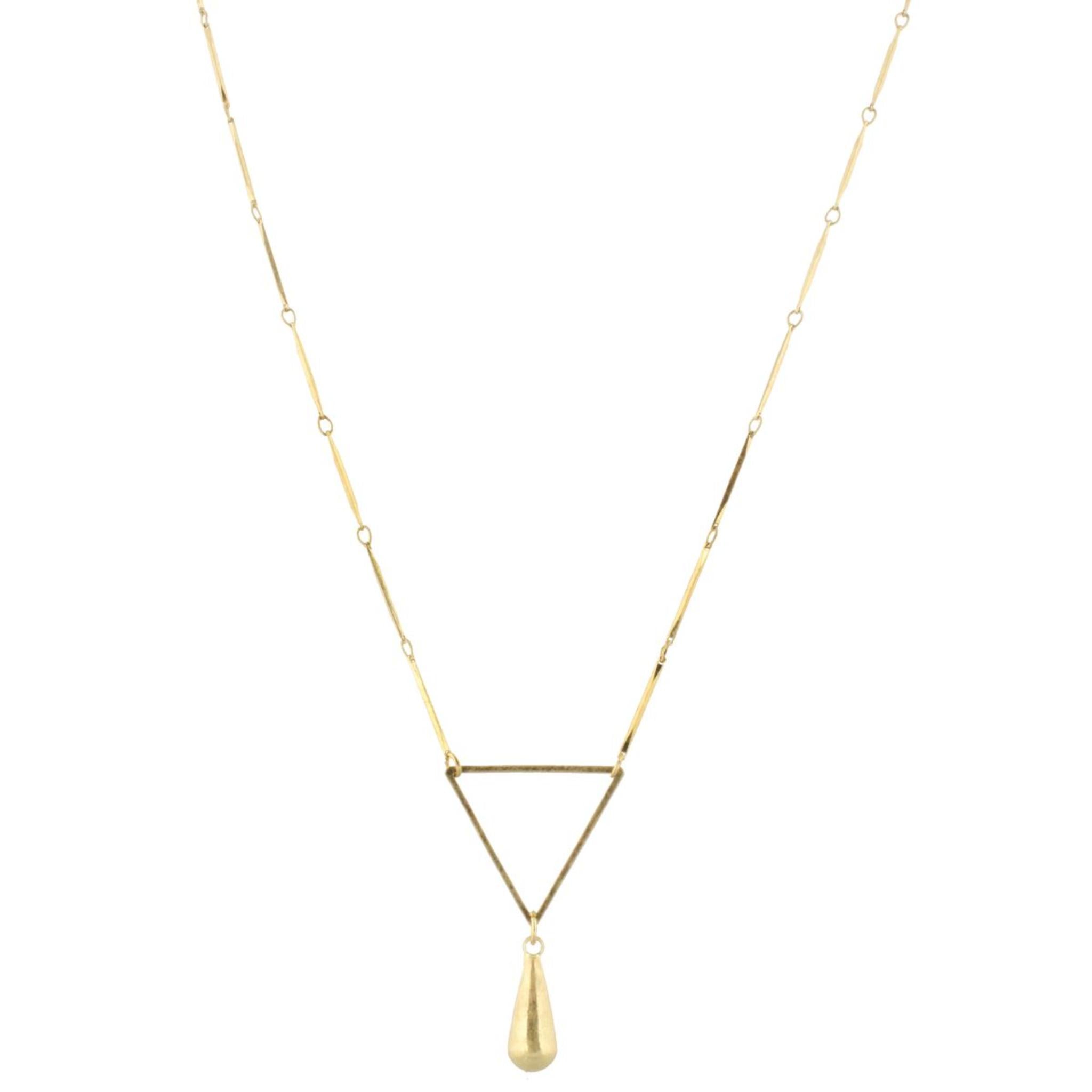 32" Gold Bar Link Chain Necklace with Gold Triangle & Gold Weight, 3" Ext