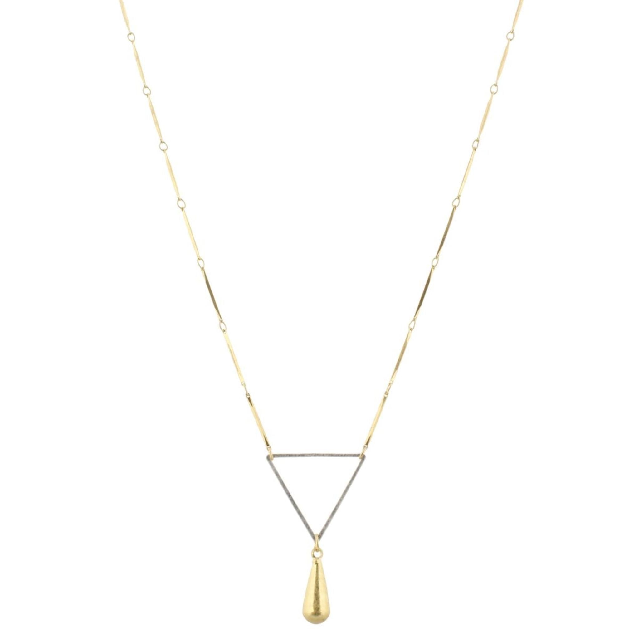 32" Gold Bar Link Chain Necklace with SIlver Triangle & Gold Weight, 3" Ext