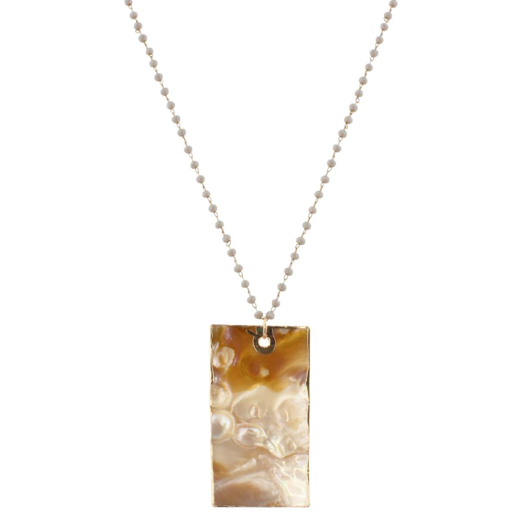 32" Delicate Grey Linked Necklace with Shell Rectangle, 3" Ext
