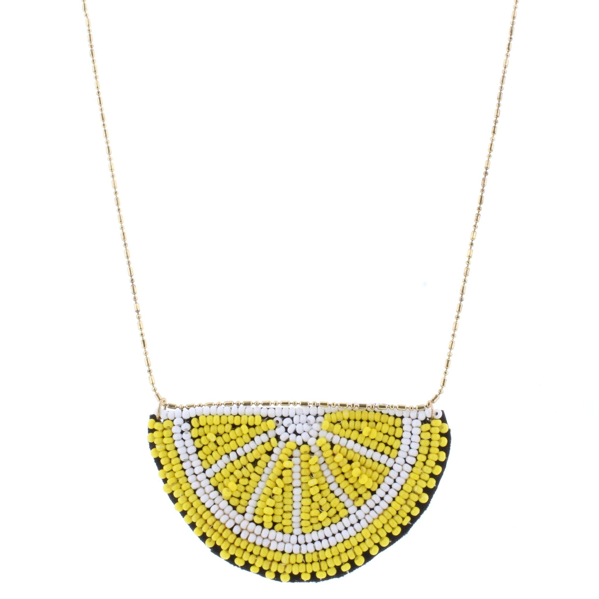 24" Gold Chain Necklace with Beraded Lemon Slice, 3" Ext