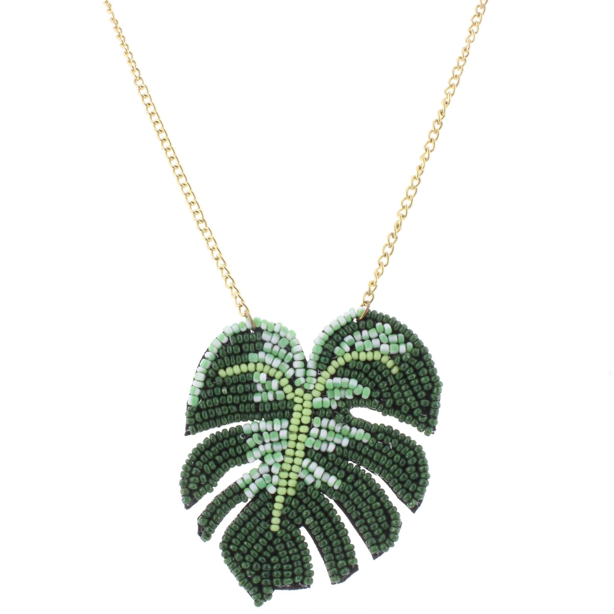 24" Gold Chain Necklace with Beaded Palm Leaf, 3" Ext