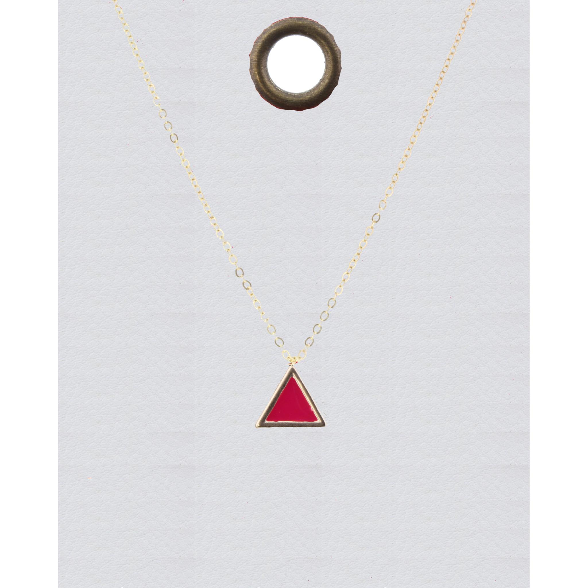 16" Gold Chain Necklace with Hot Pink Triangle, 3" Ext