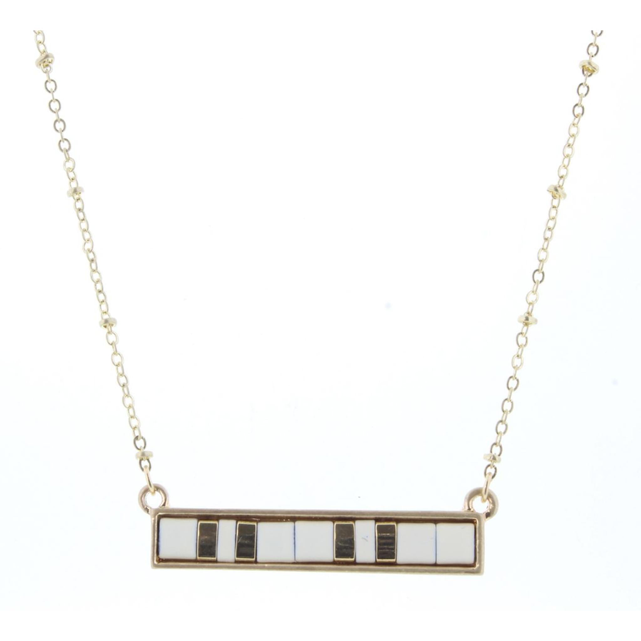 16" Cream & Gold Tila Beaded Bar Necklace, 3" Ext