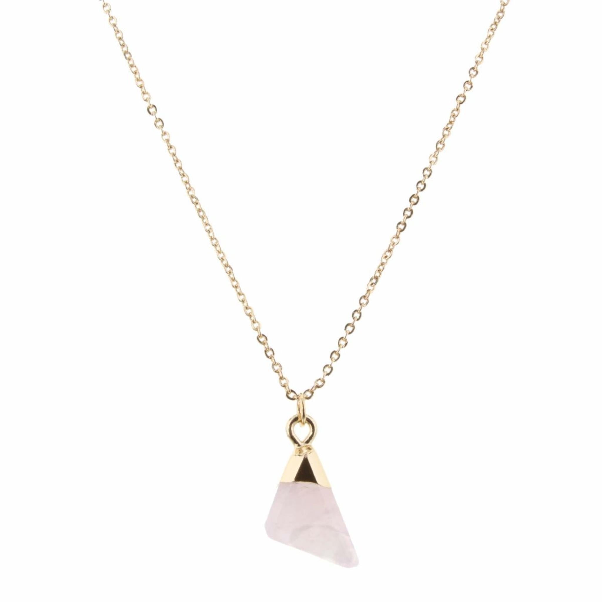 16" Rose Quartz Triangle Necklace, 3" Ext