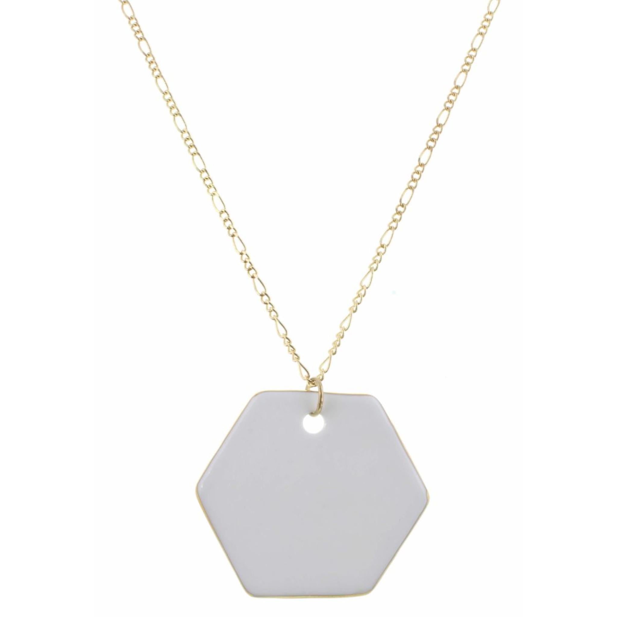 32" White Ceramic Hexagon Necklace, 3" Ext