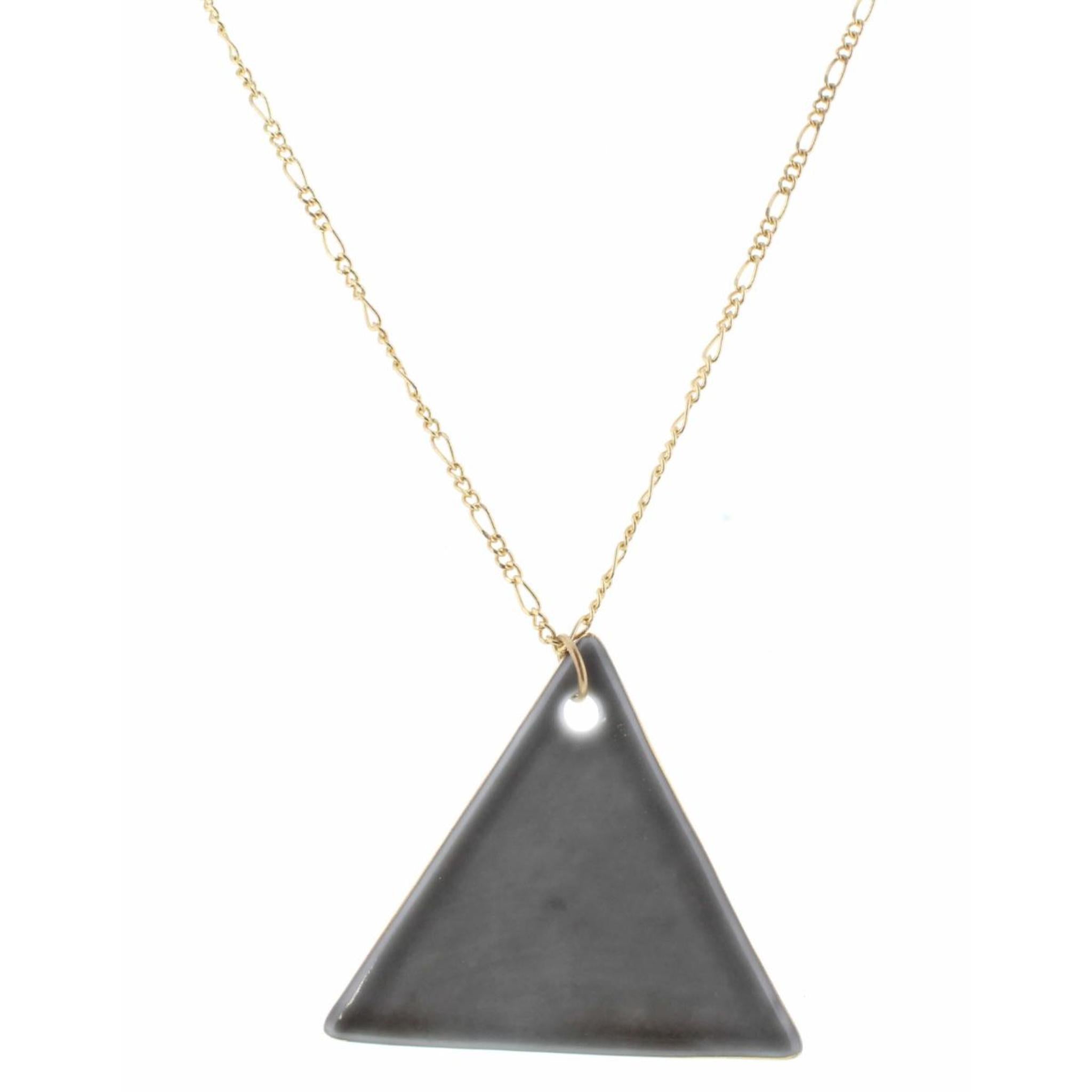 32" Smokey Grey Ceramic Triangle Necklace, 3" Ext