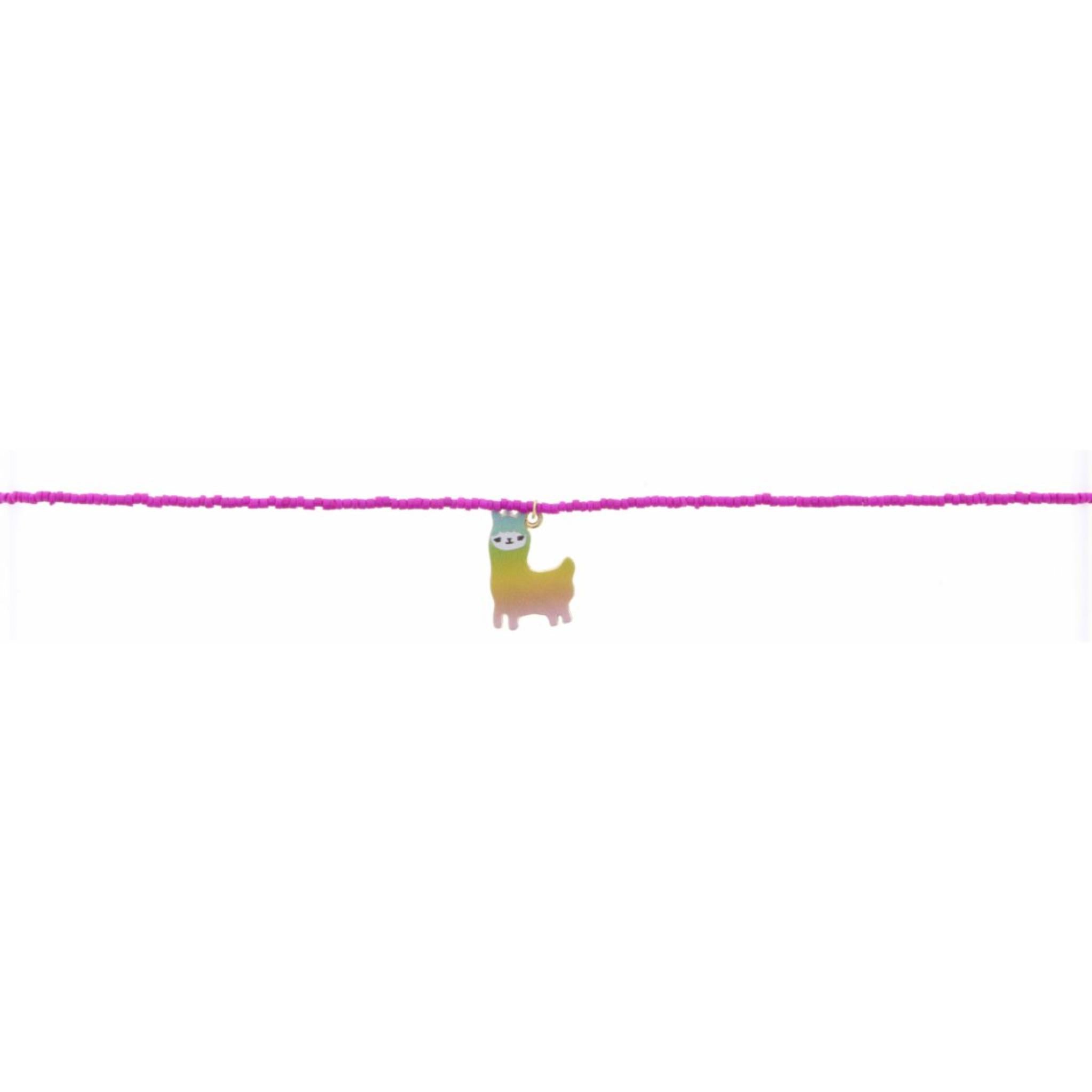 Kids 12" Hot Pink Seed Bead with Llama Charm Necklace, 2" Ext