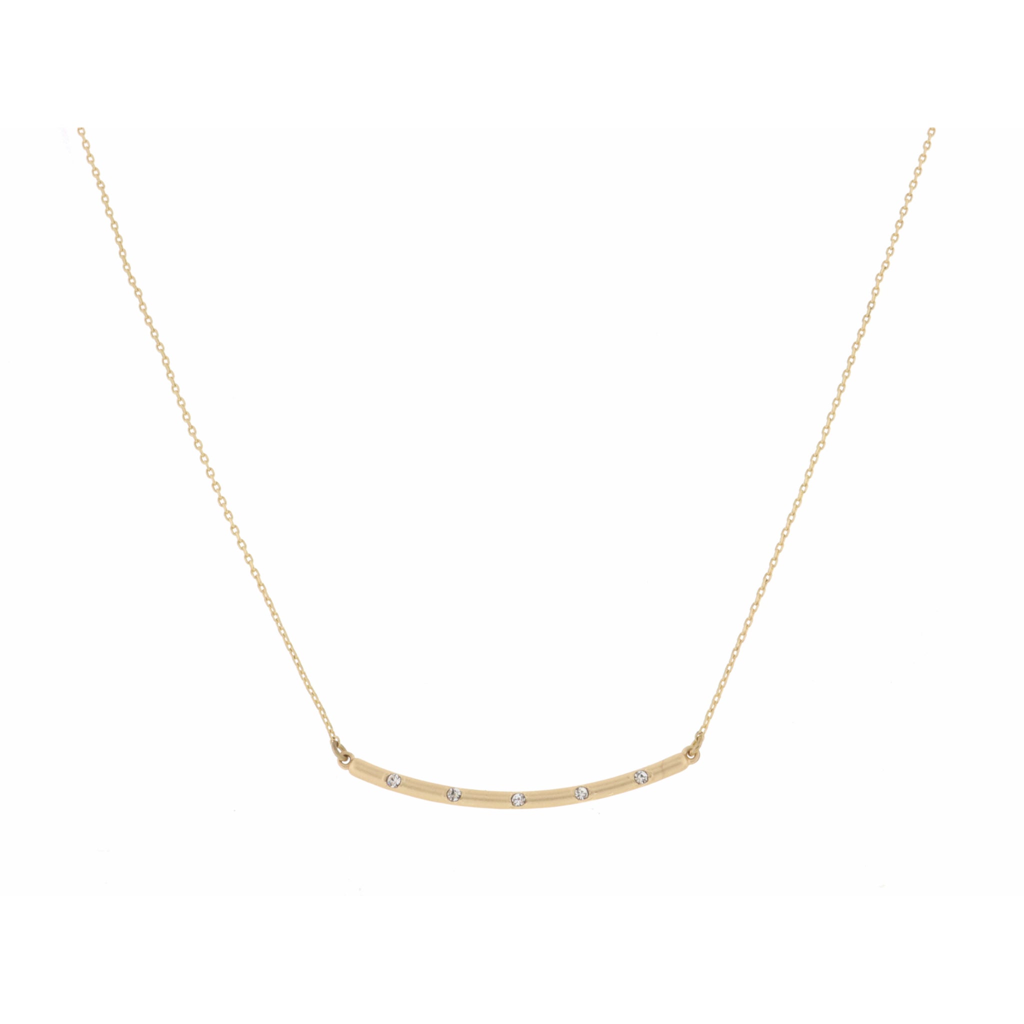 16" Curved Bar with Spaced Clear Crystals on Gold Chain Necklace , 3" Ext