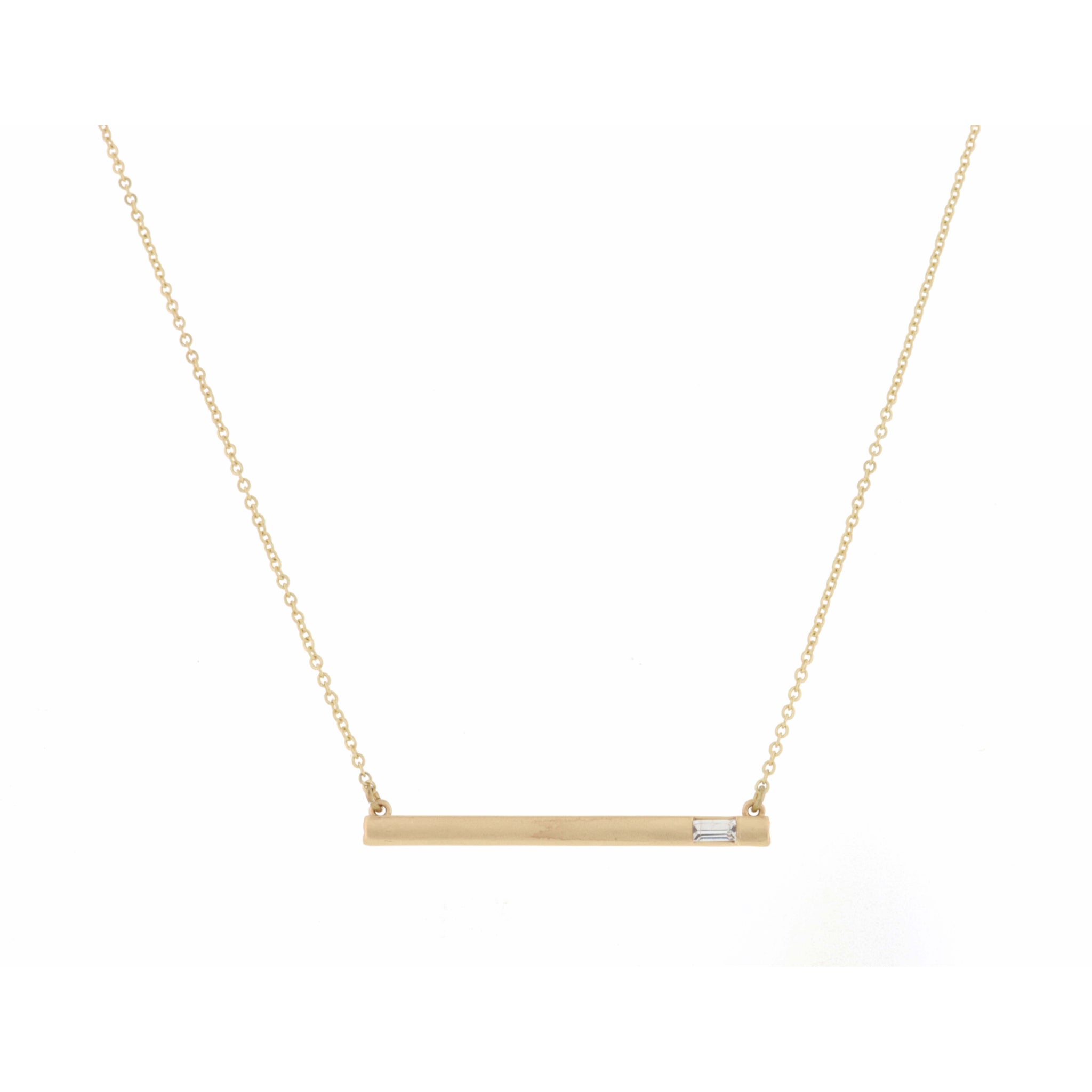 16" Straight Bar, Rectangular Crystal on Gold Chain Necklace , 3" Ext